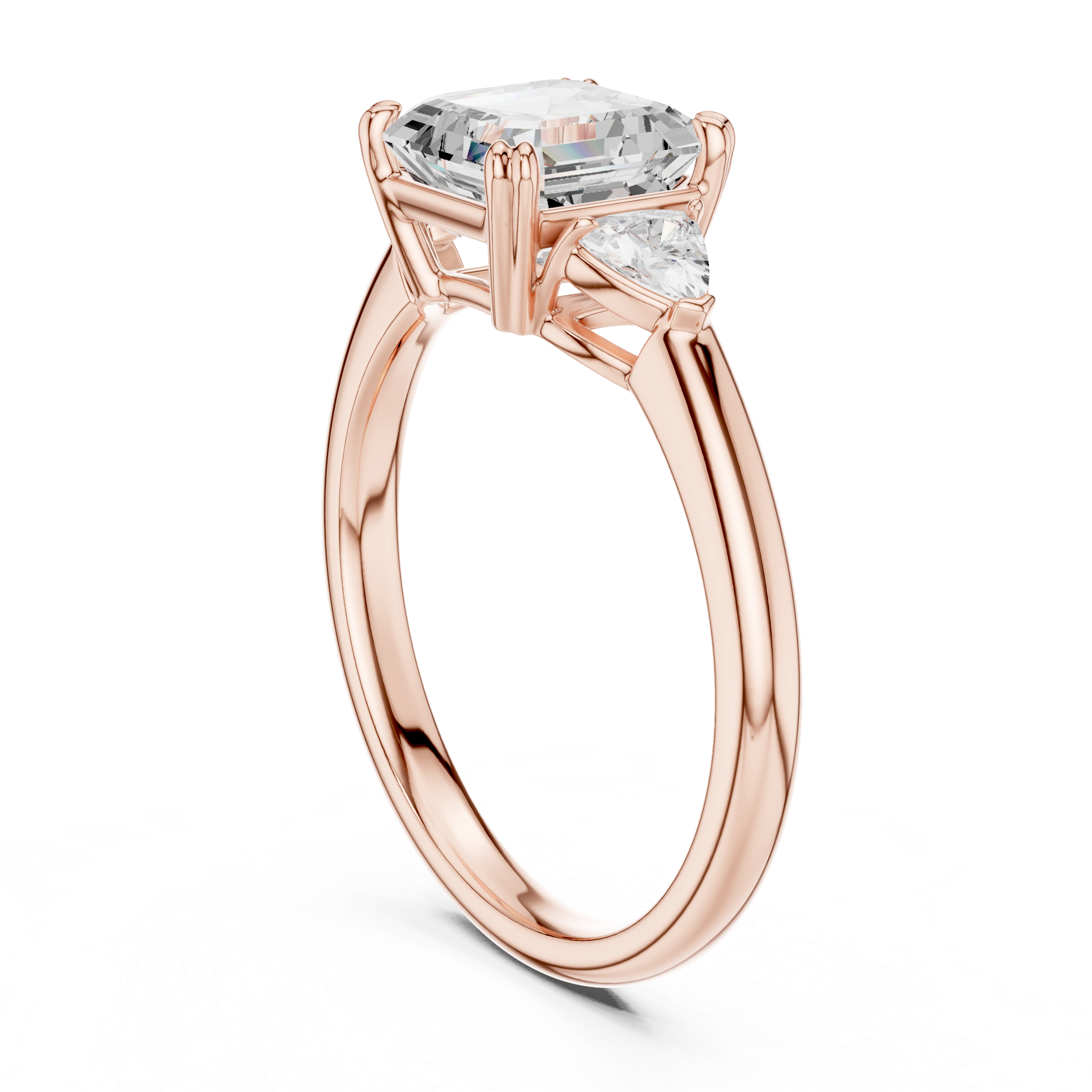 Asscher Cut Three Stone Wedding Ring With Trillion Side Diamonds