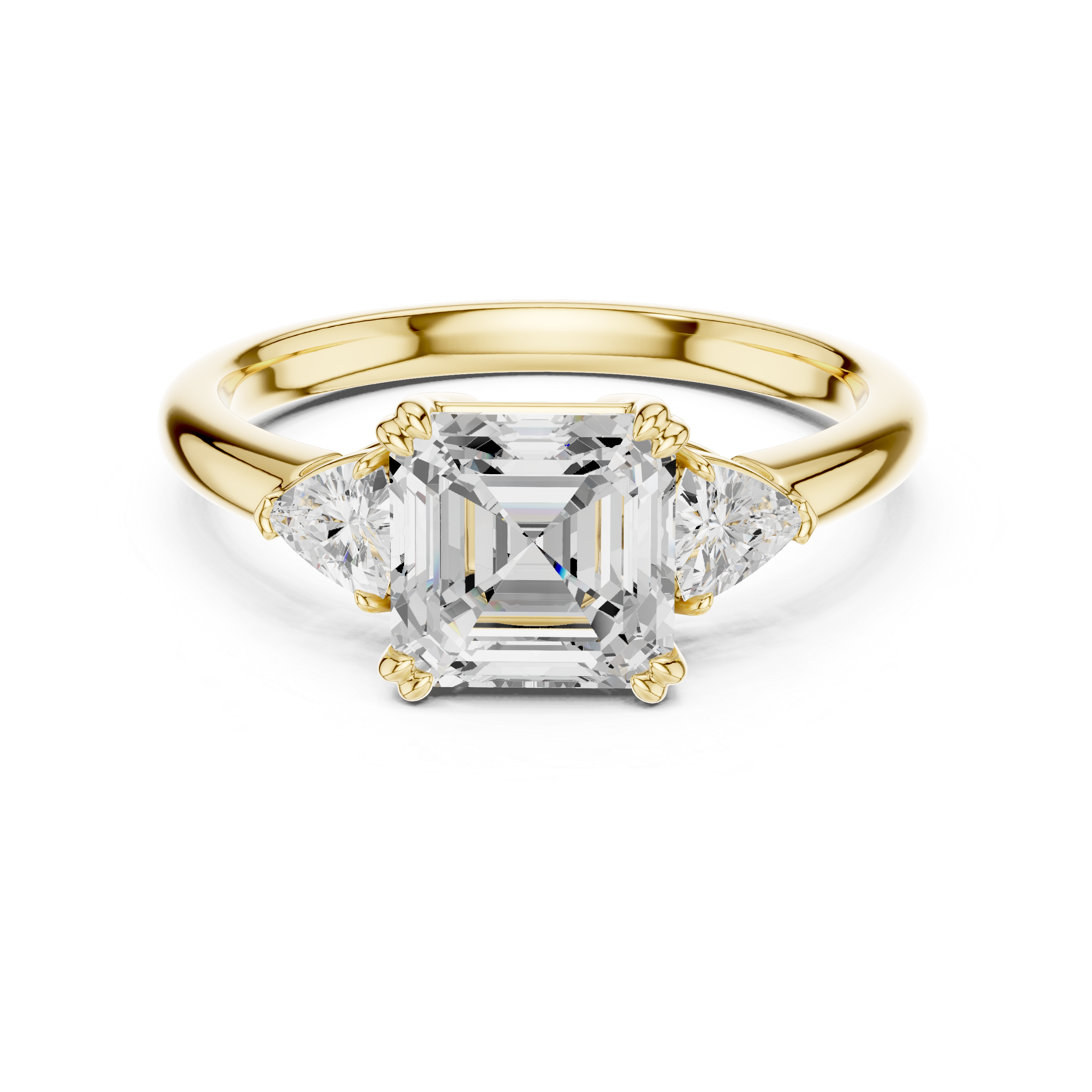 Asscher Cut Three Stone Wedding Ring With Trillion Side Diamonds