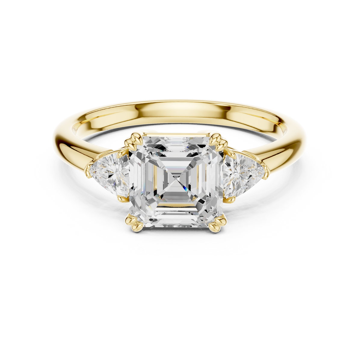 Asscher Cut Three Stone Wedding Ring With Trillion Side Diamonds