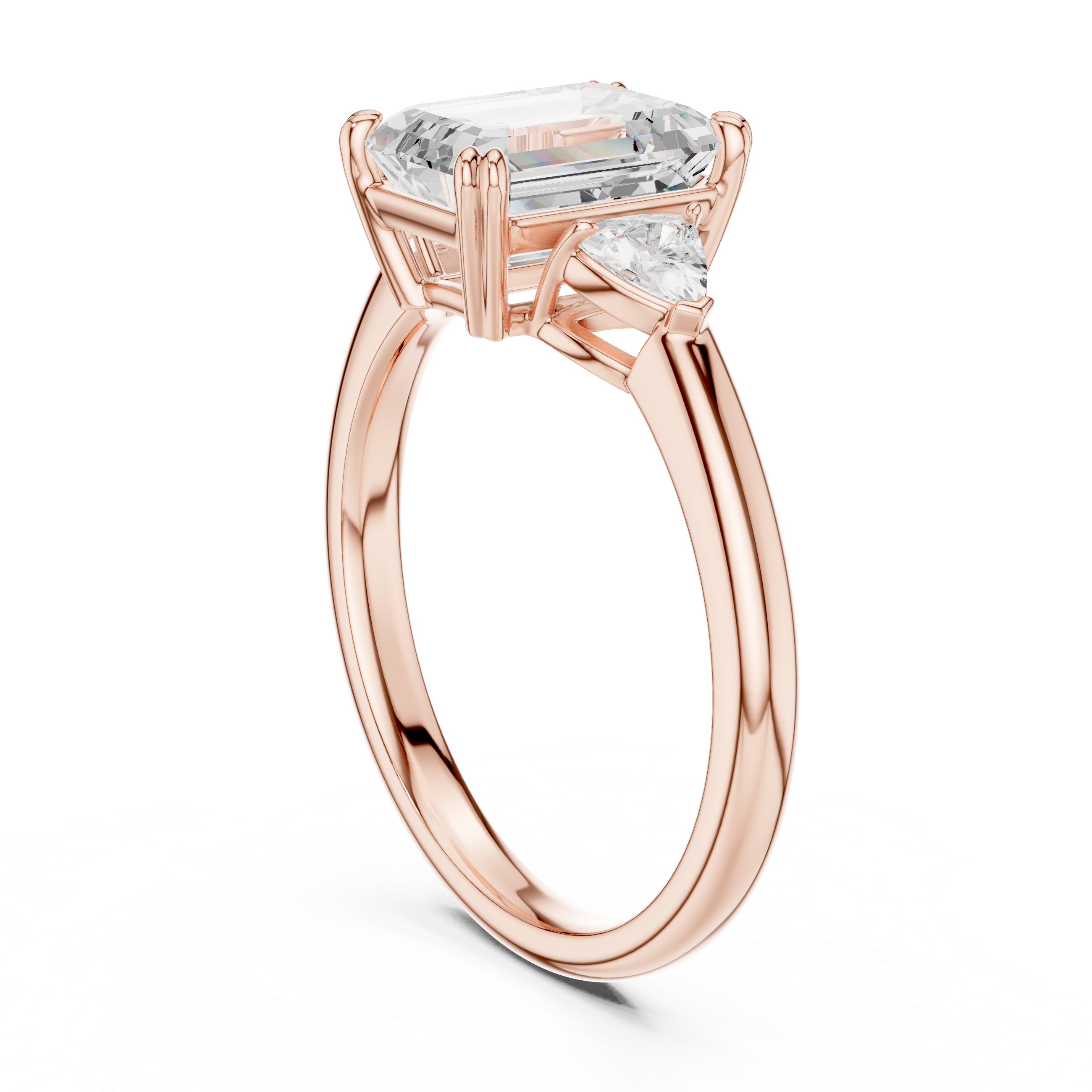 Emerald Cut Three Stone Wedding Ring With Trillion Side Diamonds