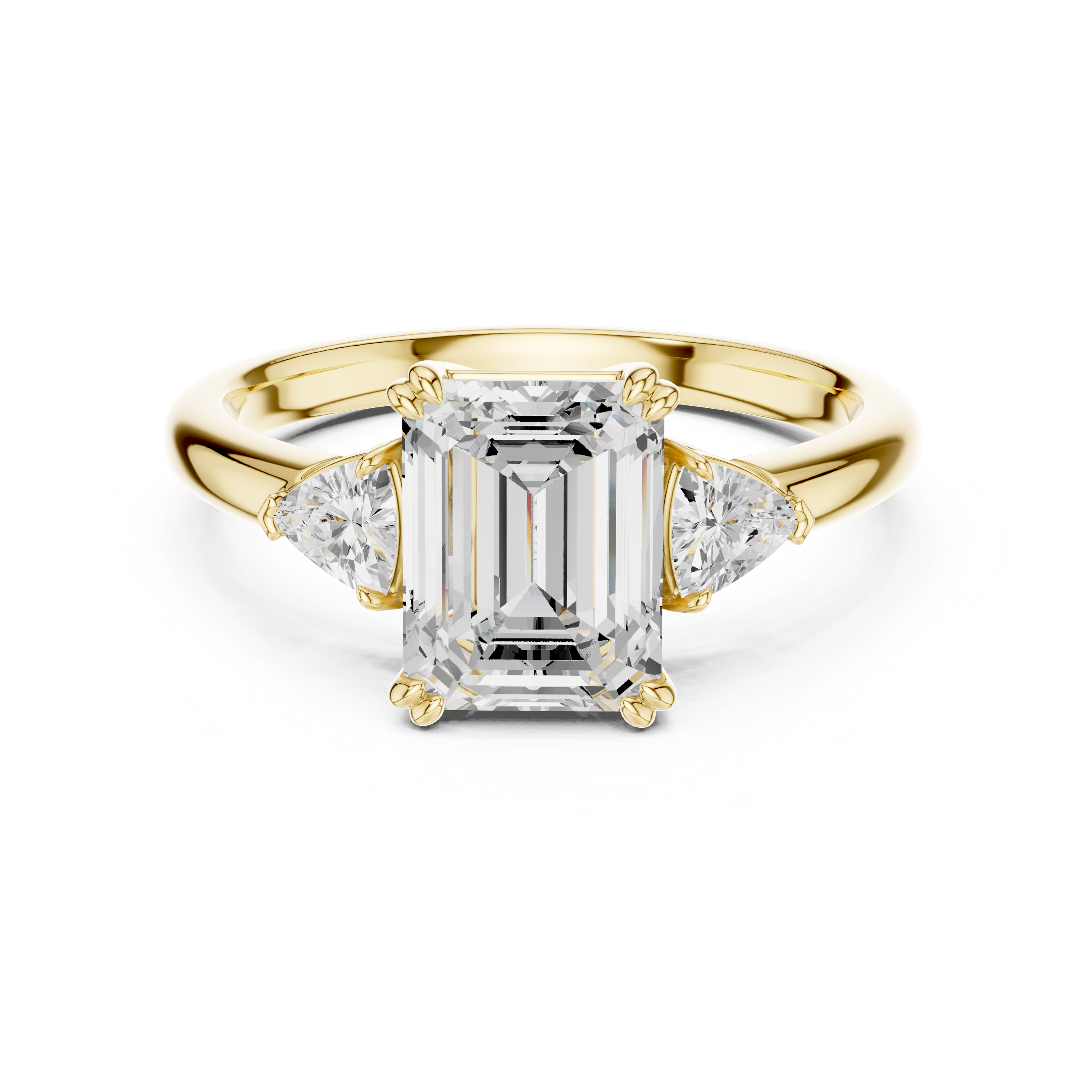 Emerald Cut Three Stone Wedding Ring With Trillion Side Diamonds