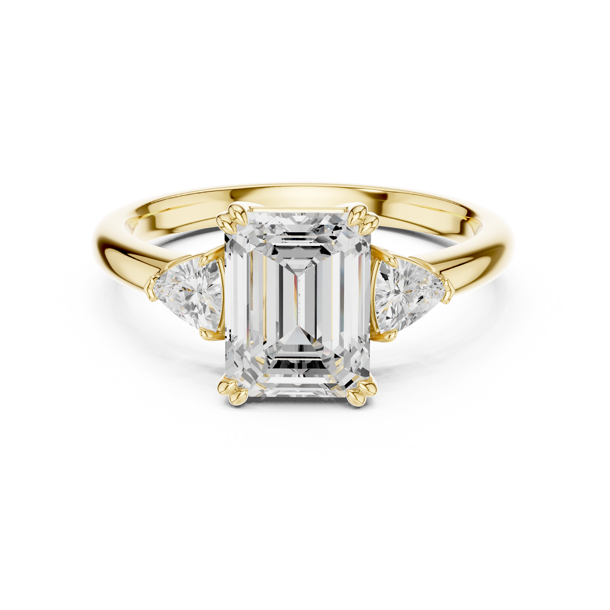 Emerald Cut Three Stone Wedding Ring With Trillion Side Diamonds