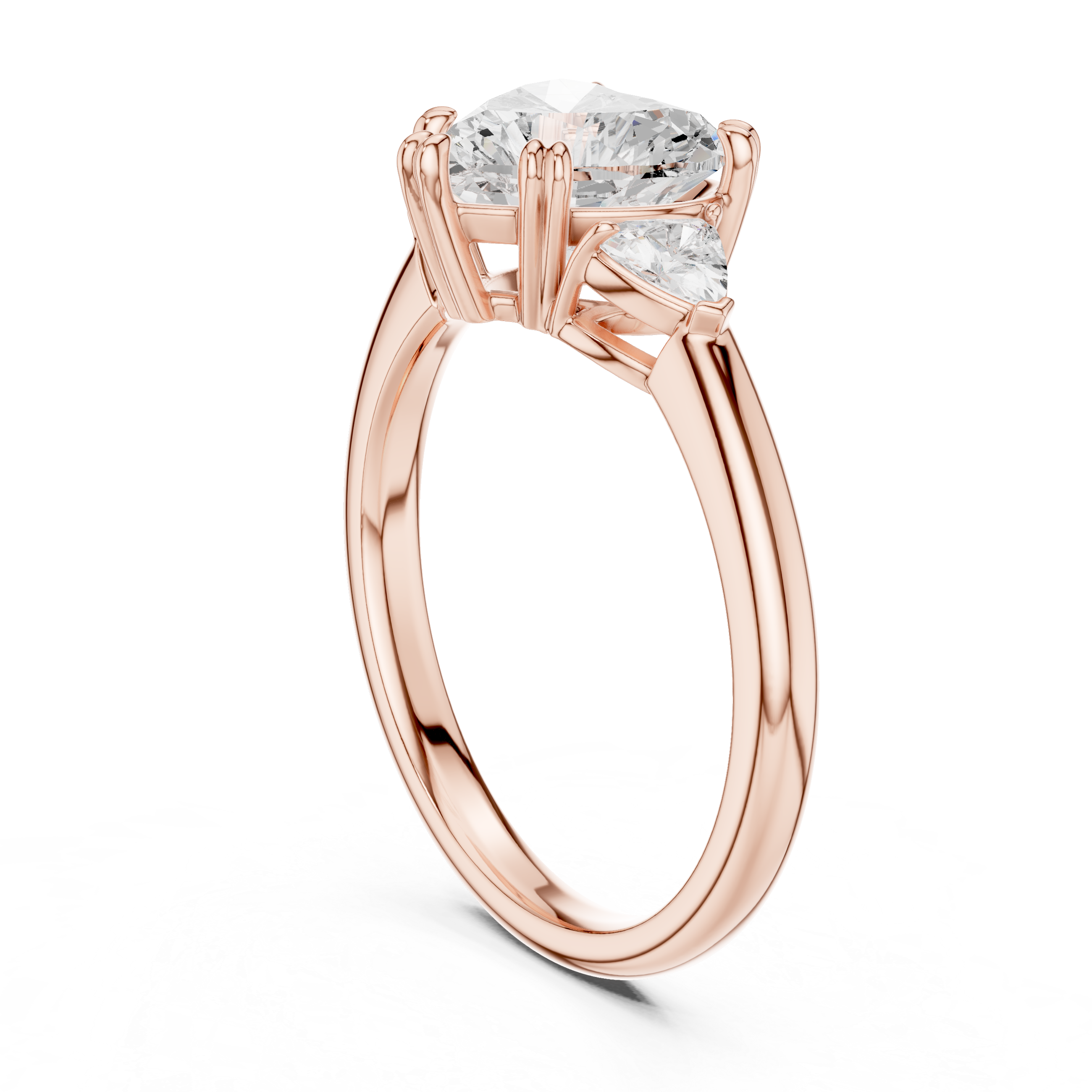 Heart Cut Three Stone Wedding Ring With Trillion Side Diamonds