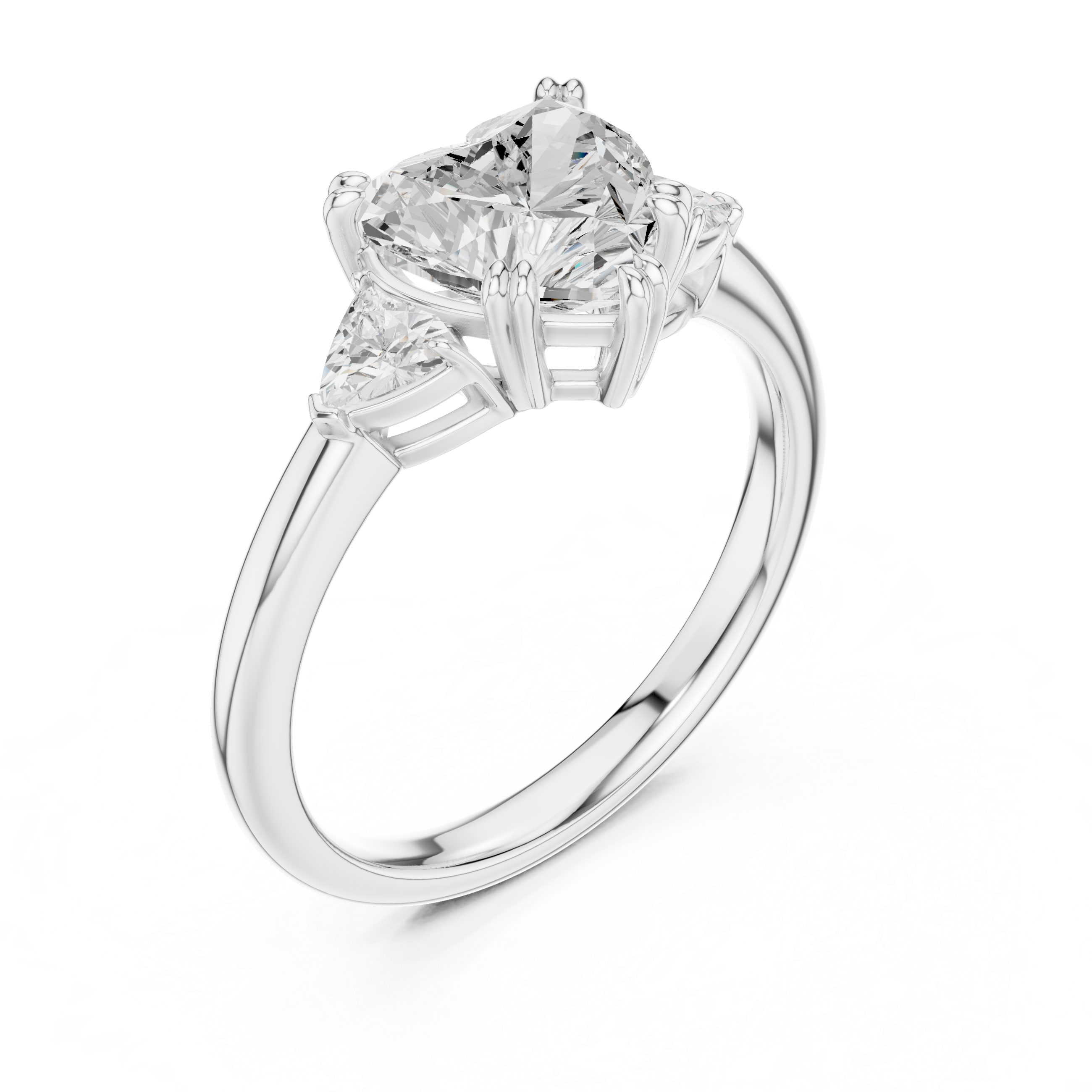 Heart Cut Three Stone Wedding Ring With Trillion Side Diamonds