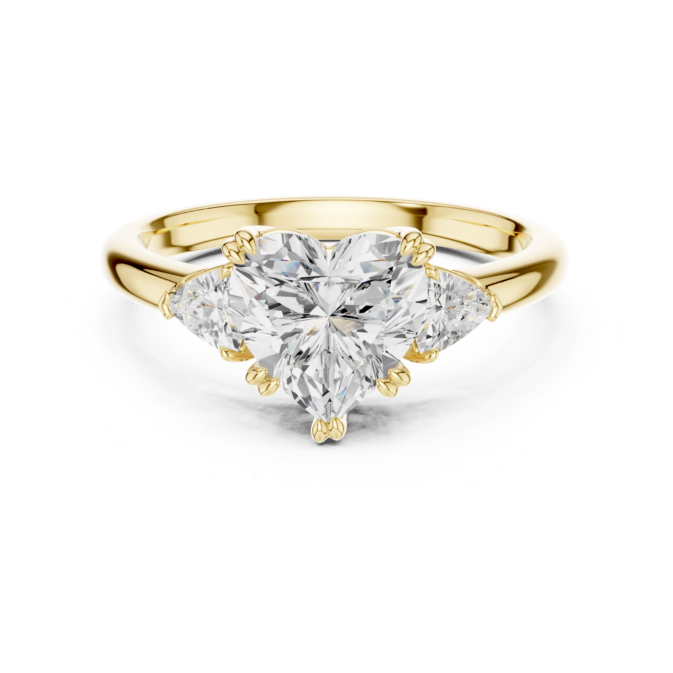 Heart Cut Three Stone Wedding Ring With Trillion Side Diamonds