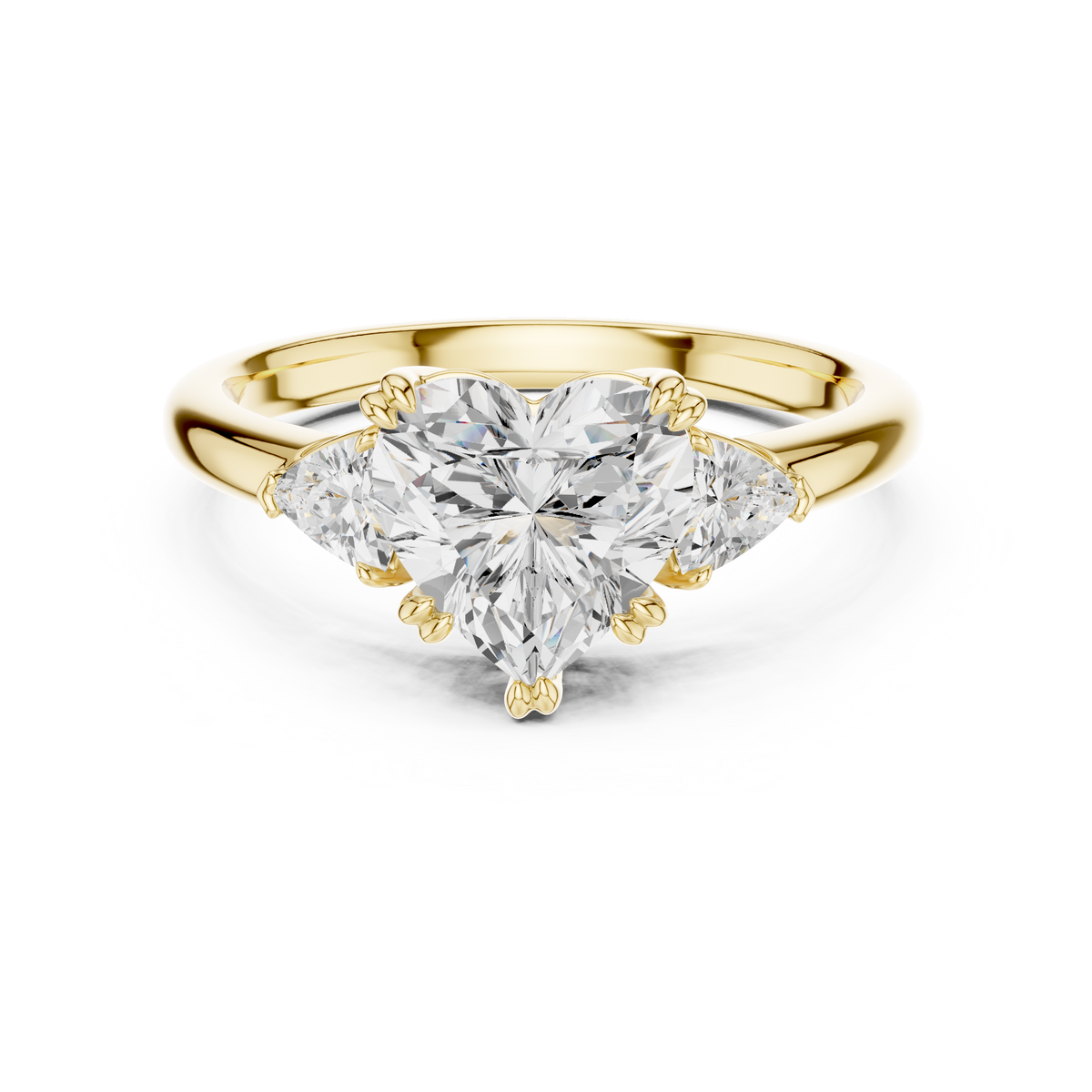 Heart Cut Three Stone Wedding Ring With Trillion Side Diamonds