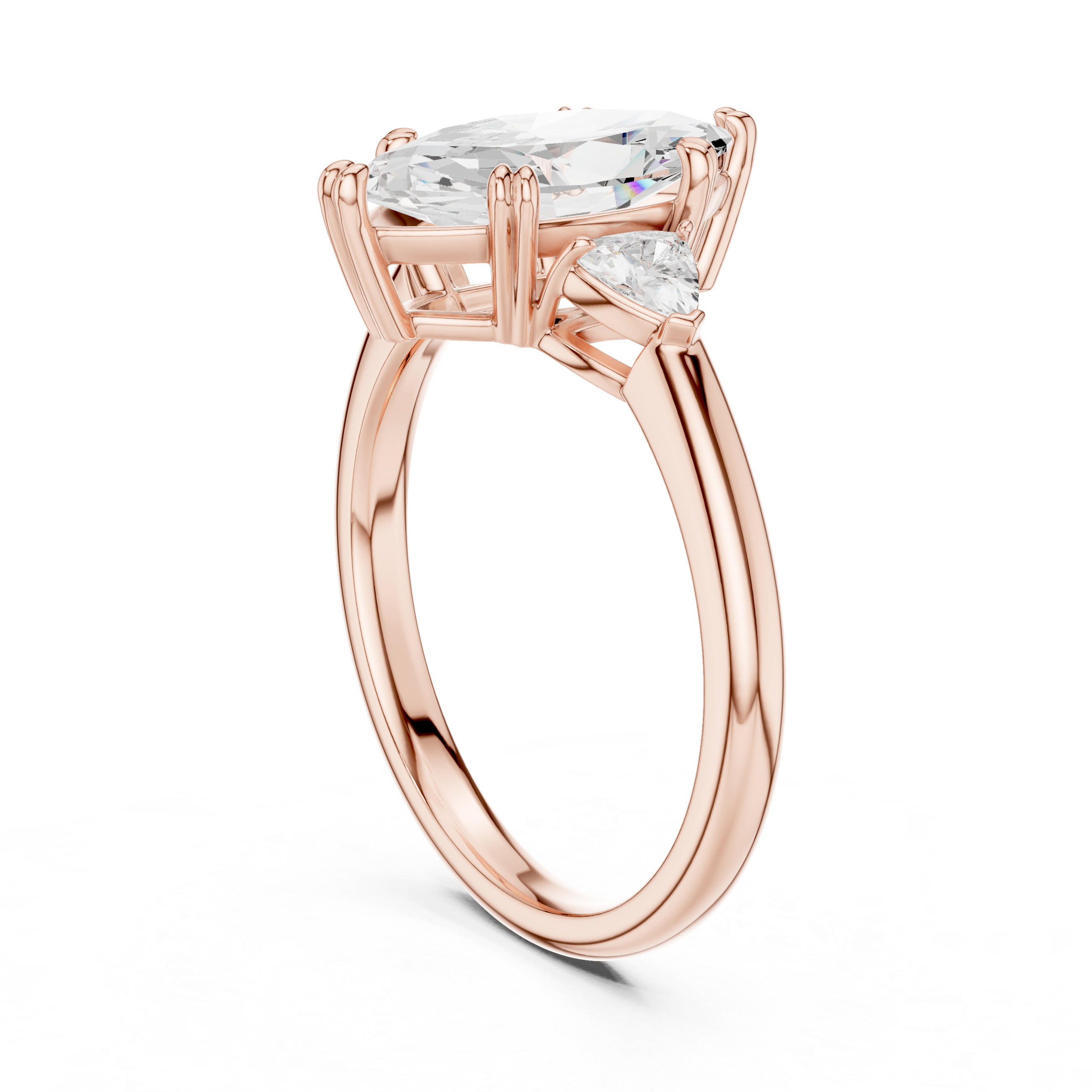 Marquise Cut Three Stone Wedding Ring With Trillion Side Diamonds