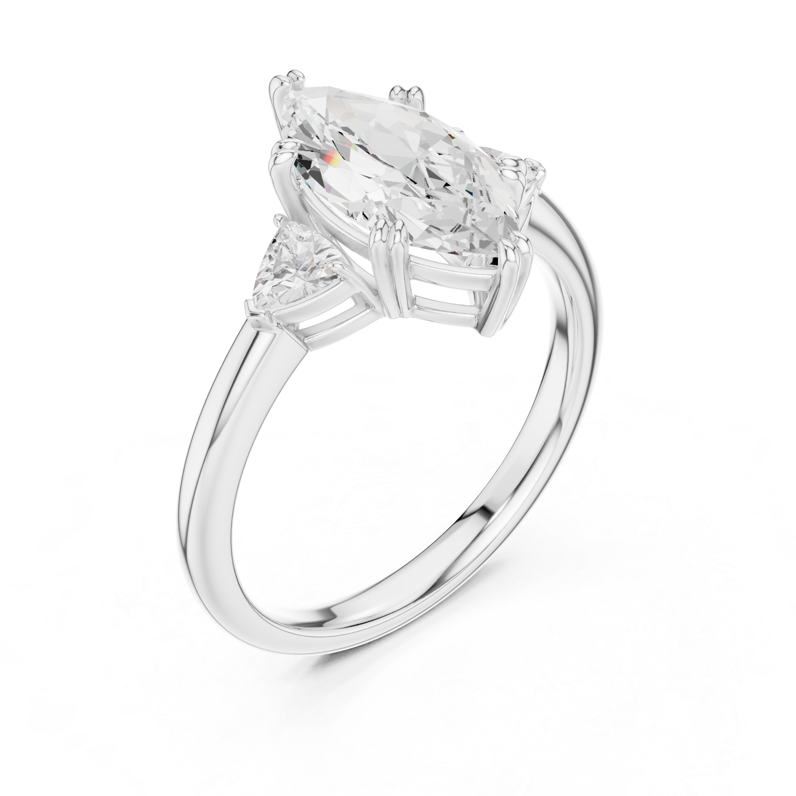 Marquise Cut Three Stone Wedding Ring With Trillion Side Diamonds