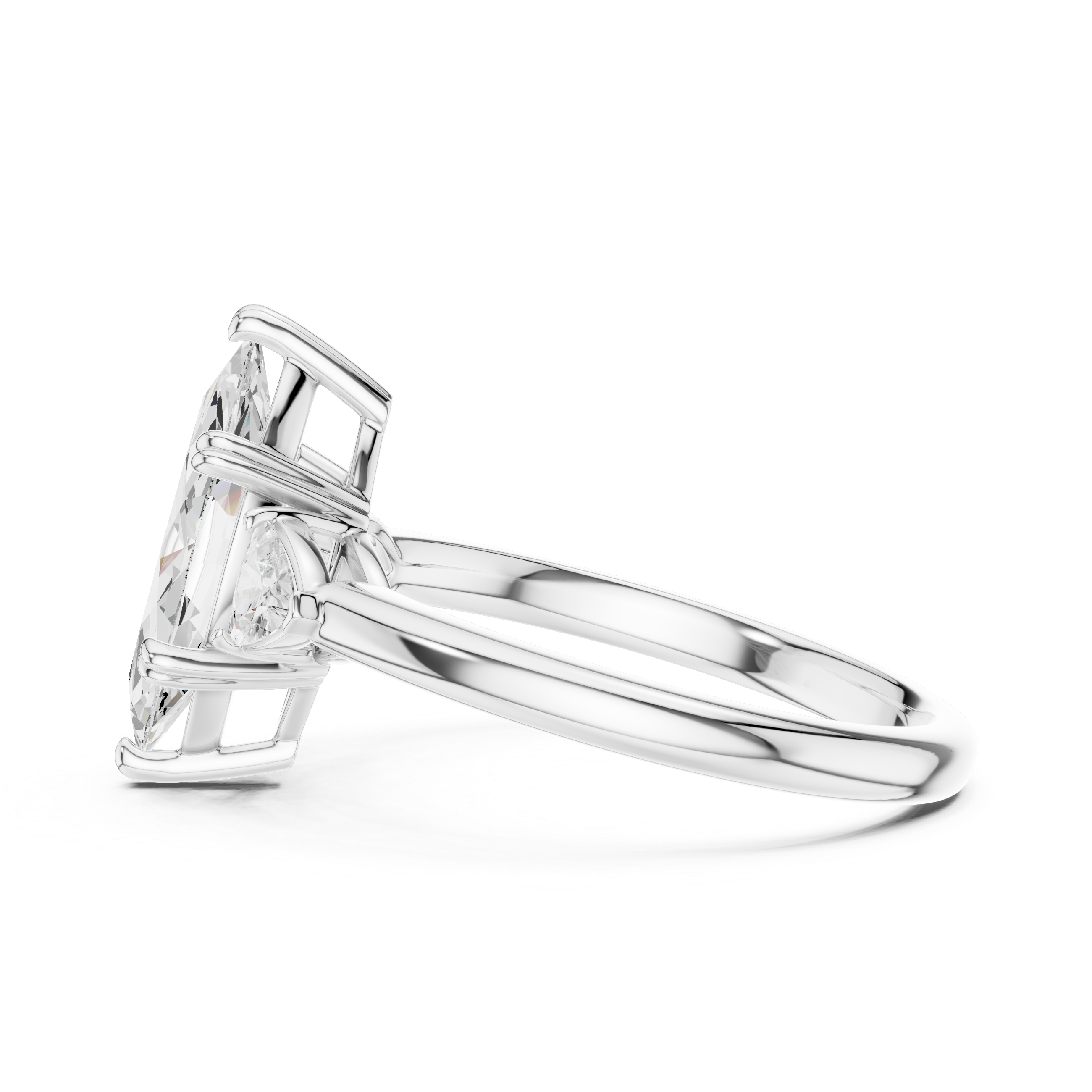 Marquise Cut Three Stone Wedding Ring With Trillion Side Diamonds