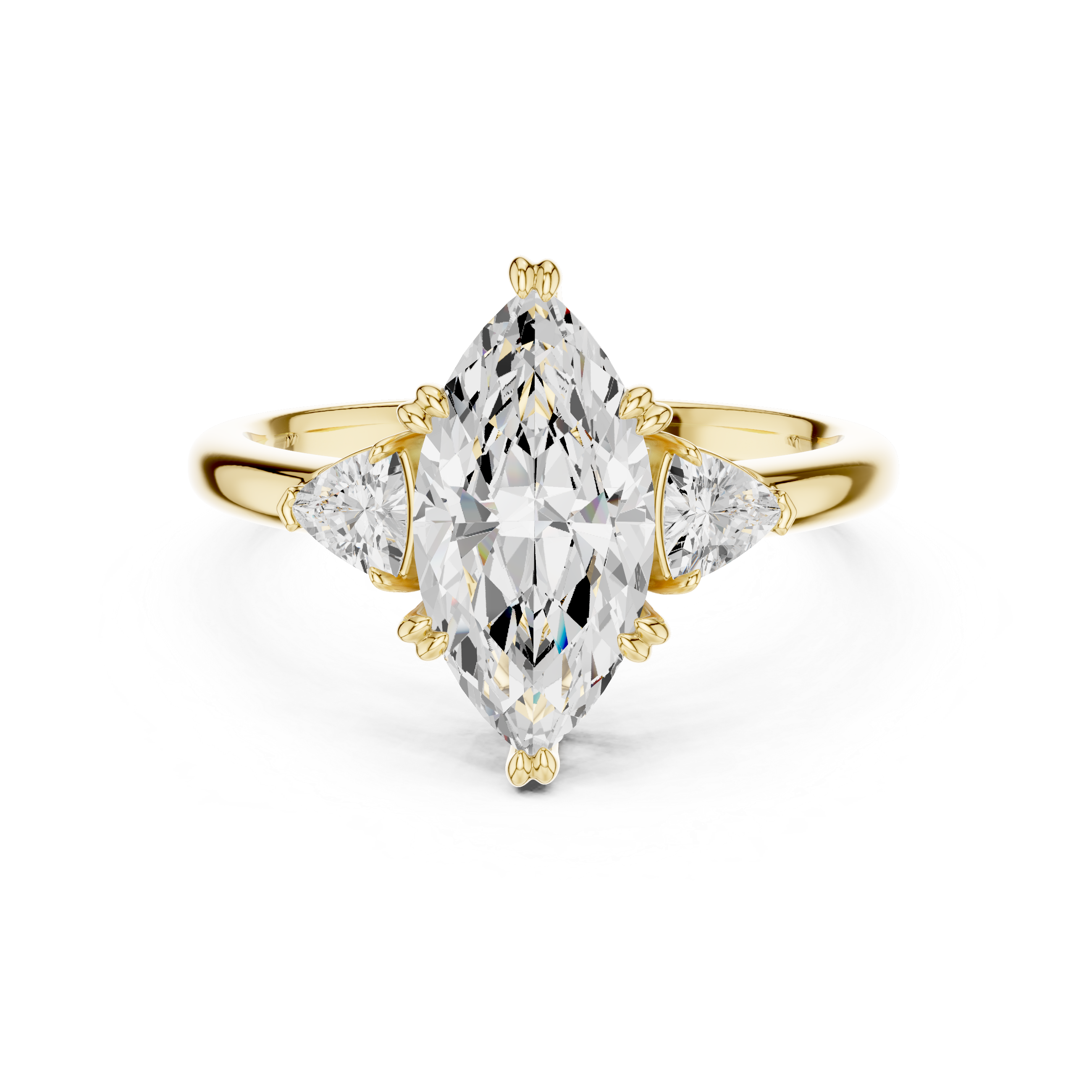 Marquise Cut Three Stone Wedding Ring With Trillion Side Diamonds