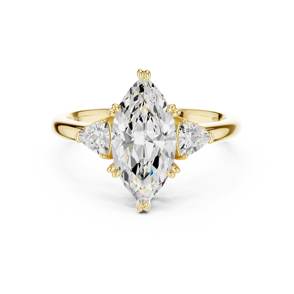 Marquise Cut Three Stone Wedding Ring With Trillion Side Diamonds
