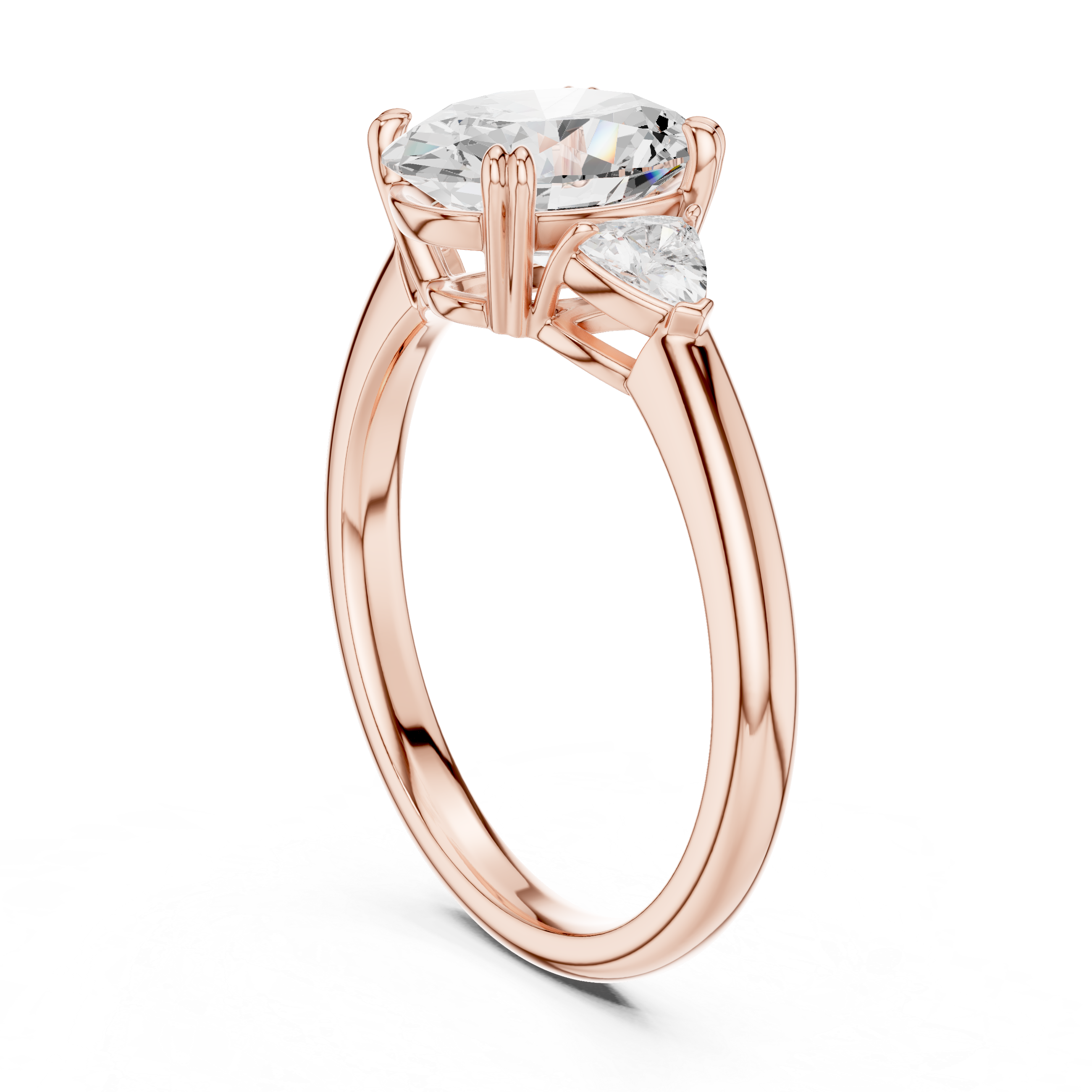 Oval Cut Three Stone Wedding Ring With Trillion Side Diamonds