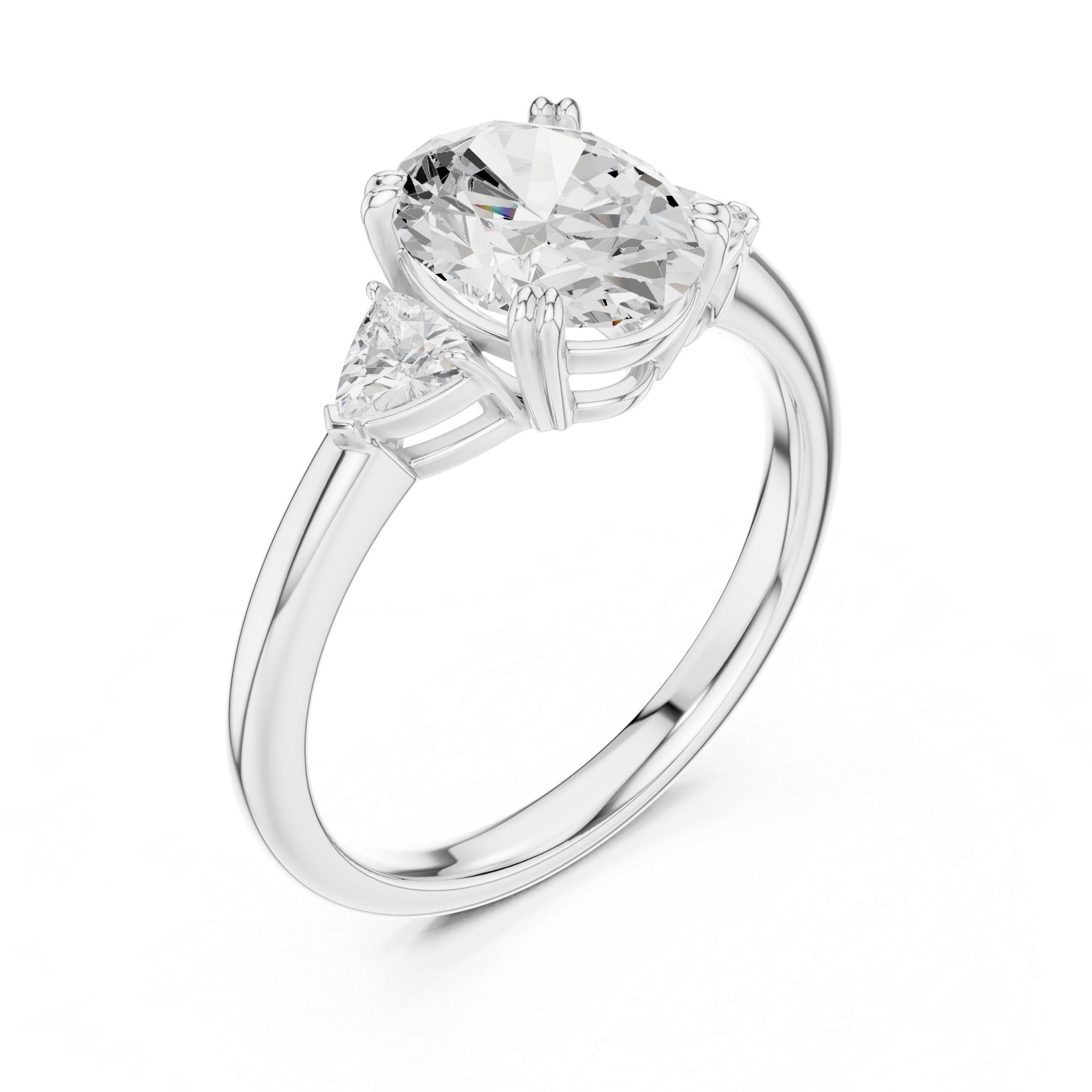 Oval Cut Three Stone Wedding Ring With Trillion Side Diamonds