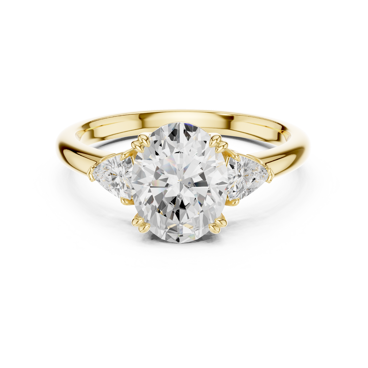 Oval Cut Three Stone Wedding Ring With Trillion Side Diamonds