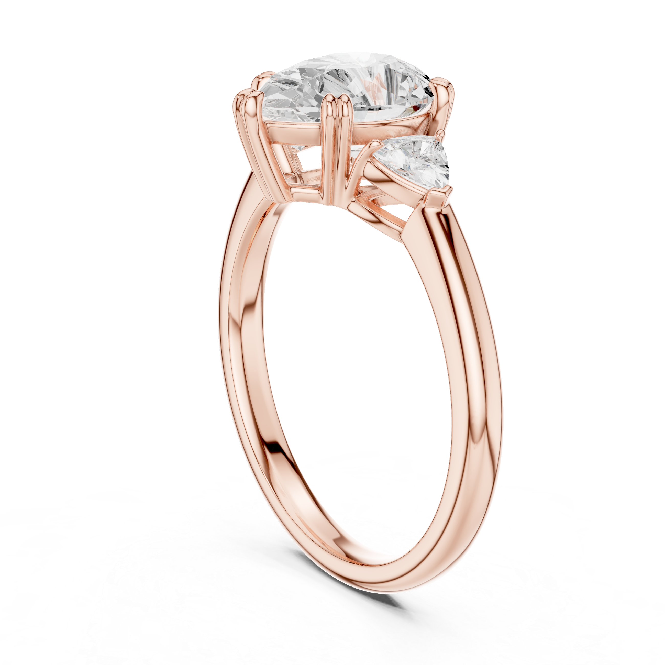 Pear Cut Three Stone Wedding Ring With Trillion Side Diamonds