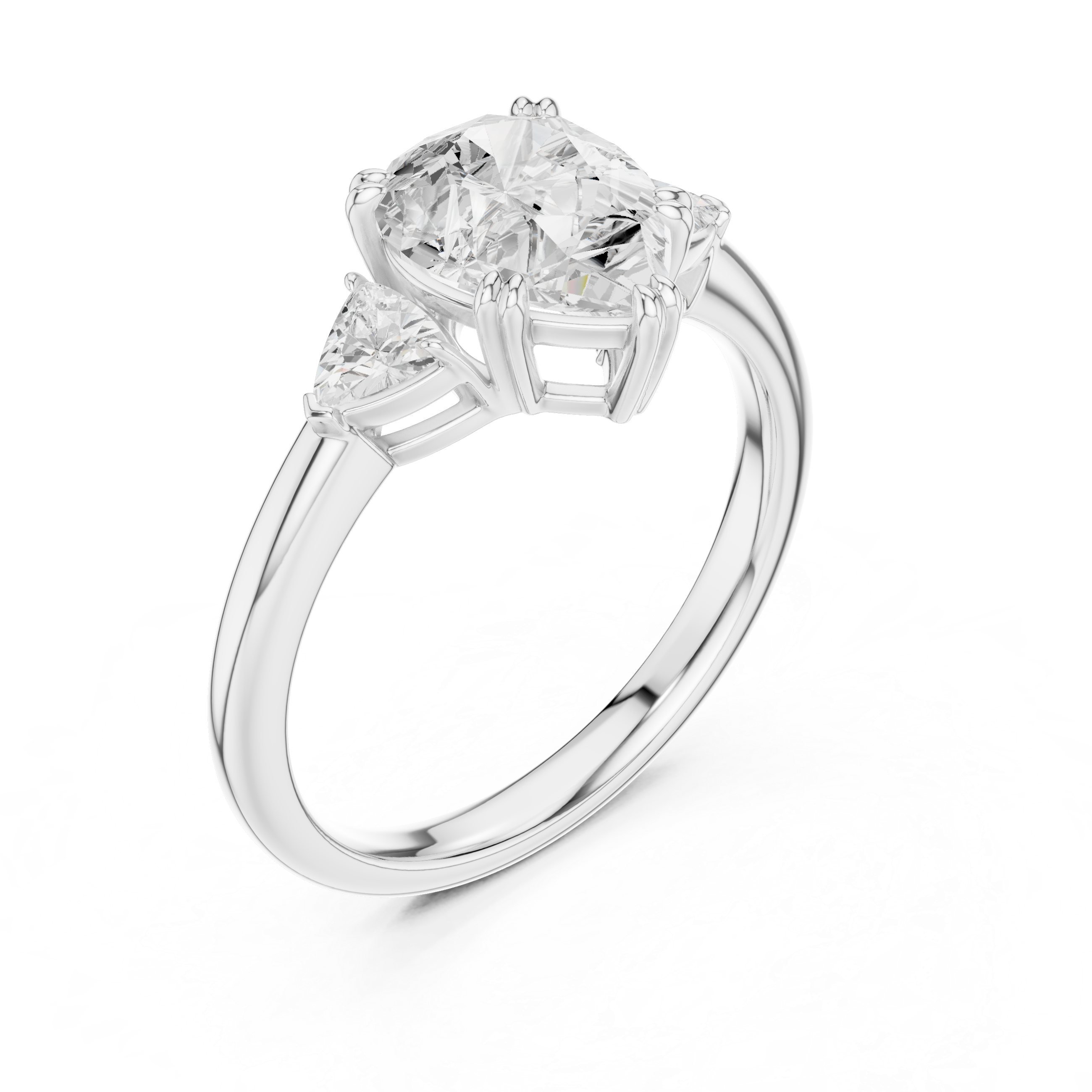 Pear Cut Three Stone Wedding Ring With Trillion Side Diamonds