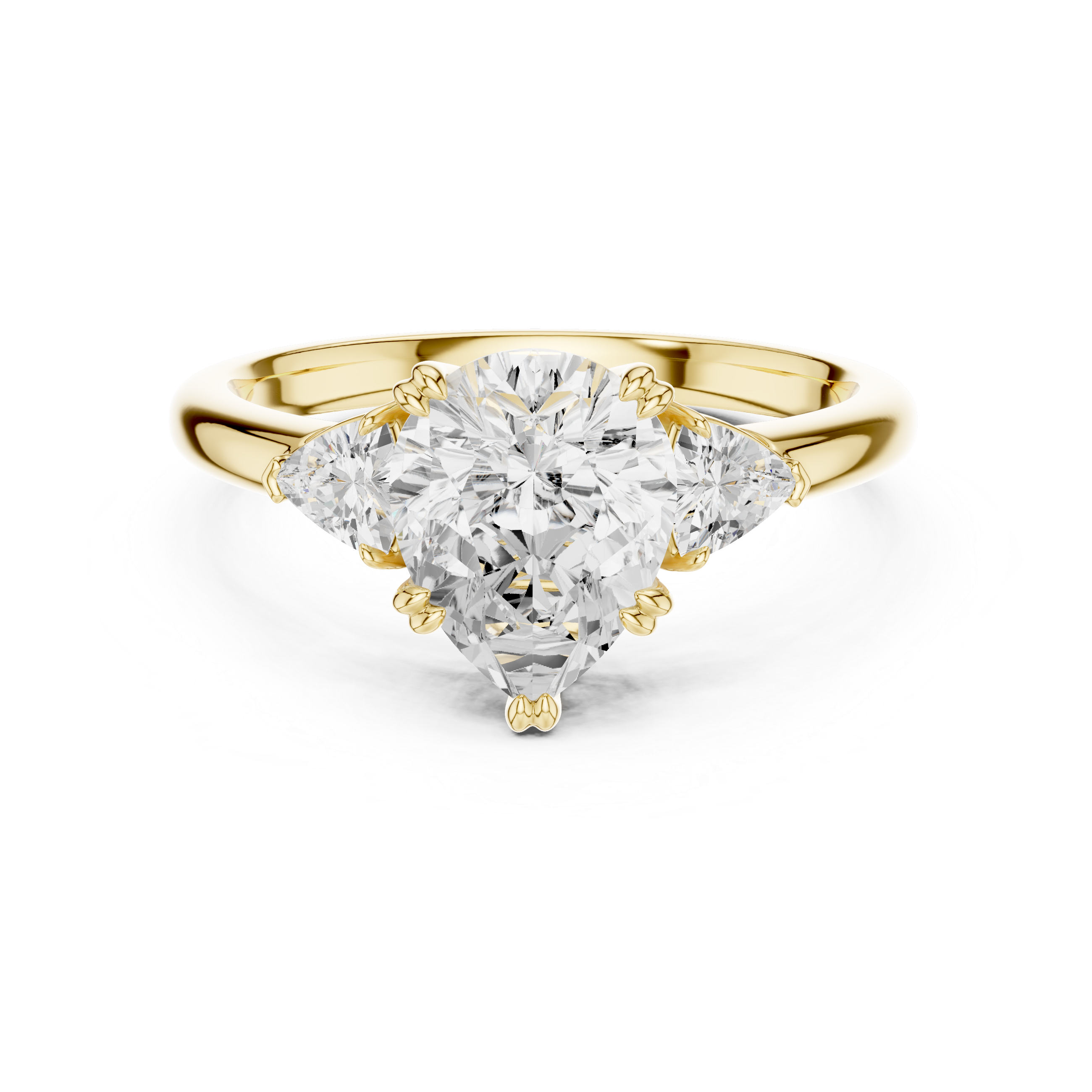 Pear Cut Three Stone Wedding Ring With Trillion Side Diamonds