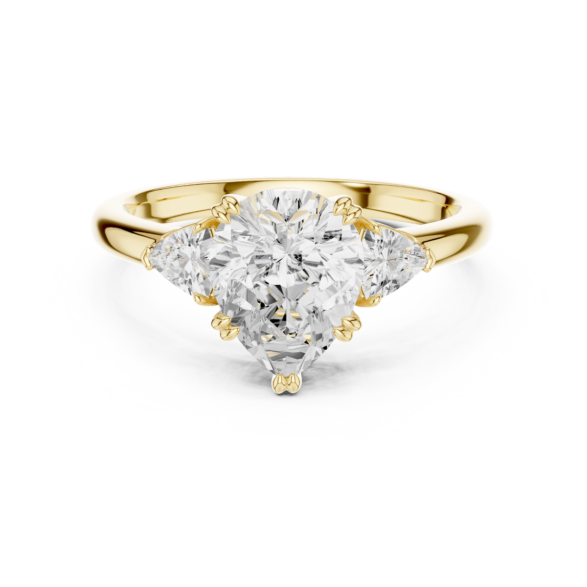 Pear Cut Three Stone Wedding Ring With Trillion Side Diamonds