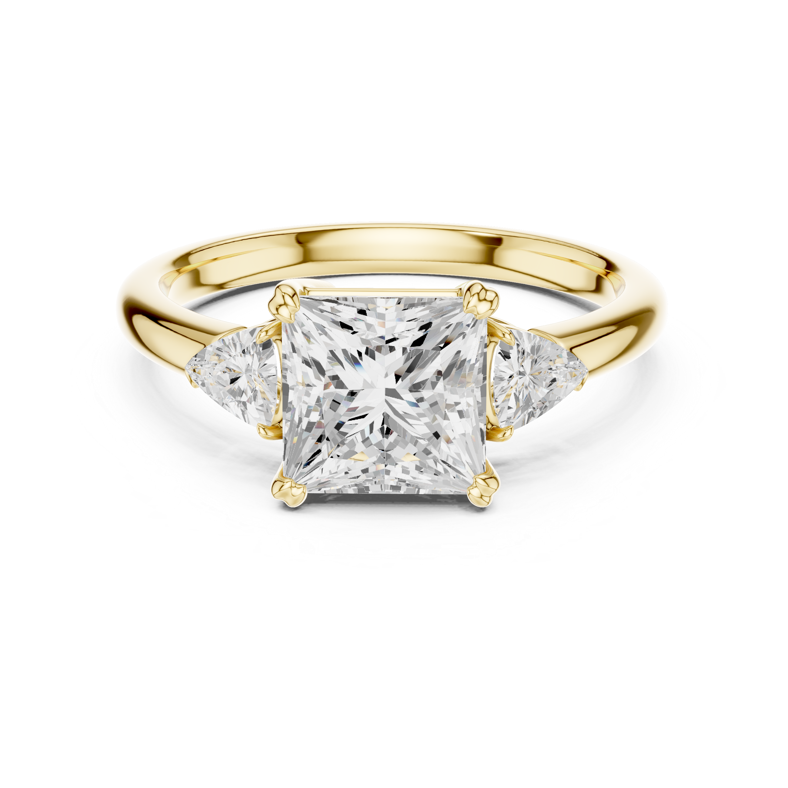 Princess Cut Three Stone Wedding Ring With Trillion Side Diamonds