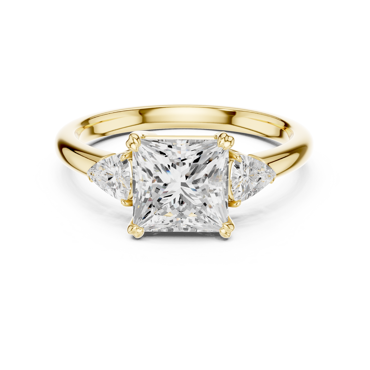 Princess Cut Three Stone Wedding Ring With Trillion Side Diamonds