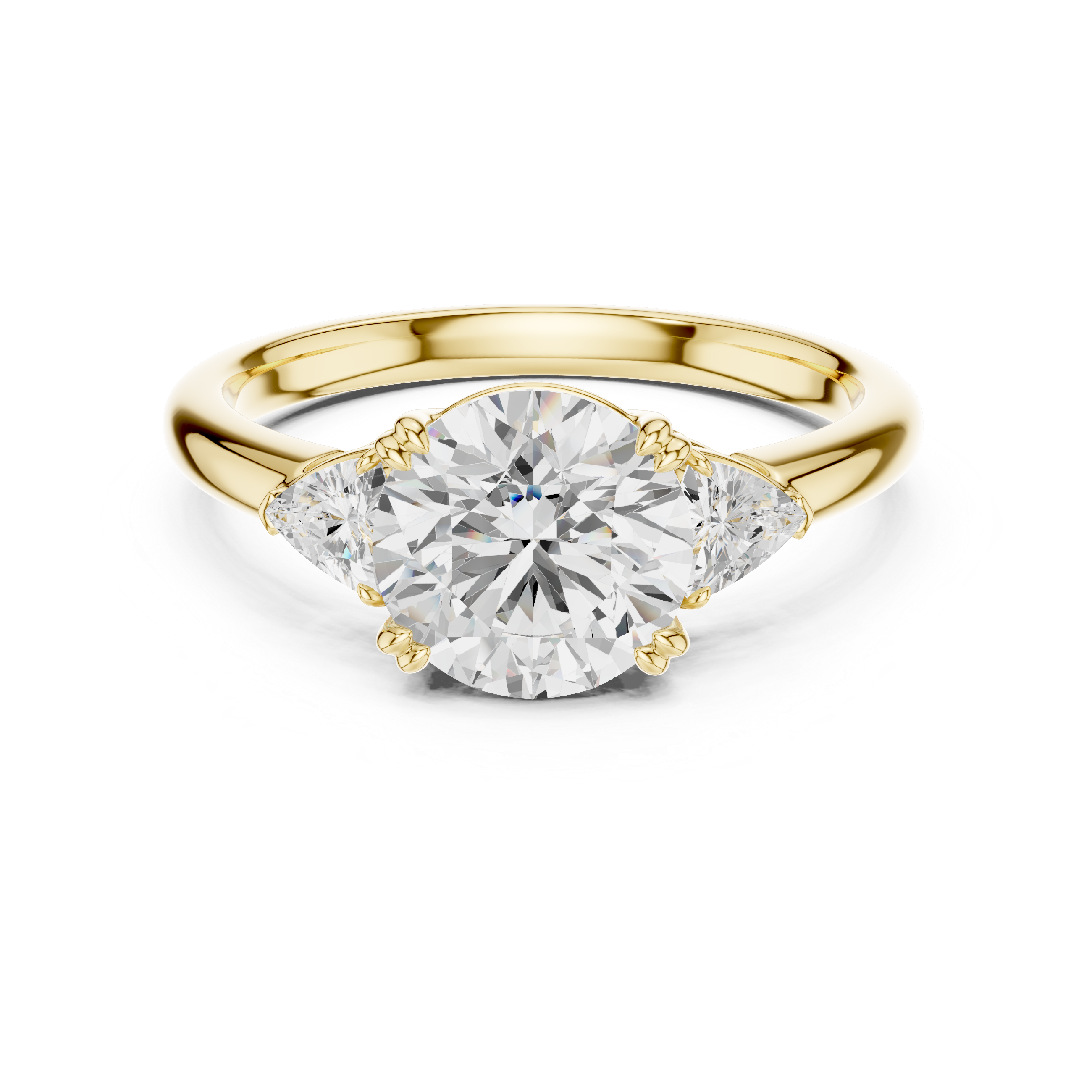 Round Cut Three Stone Wedding Ring With Trillion Side Diamonds