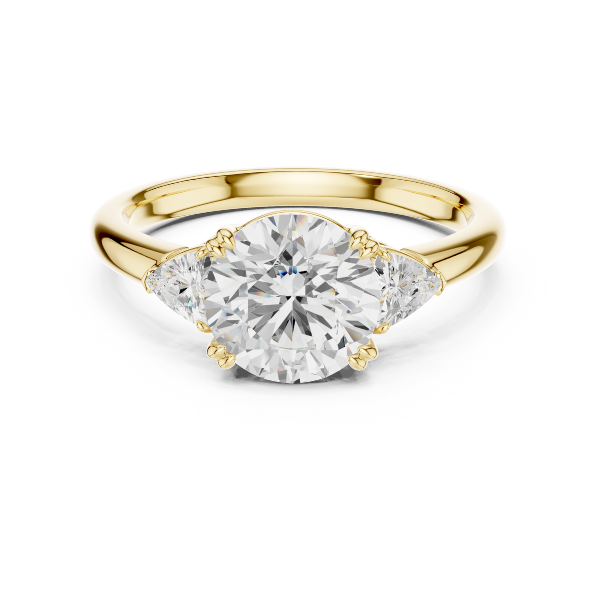 Round Cut Three Stone Wedding Ring With Trillion Side Diamonds