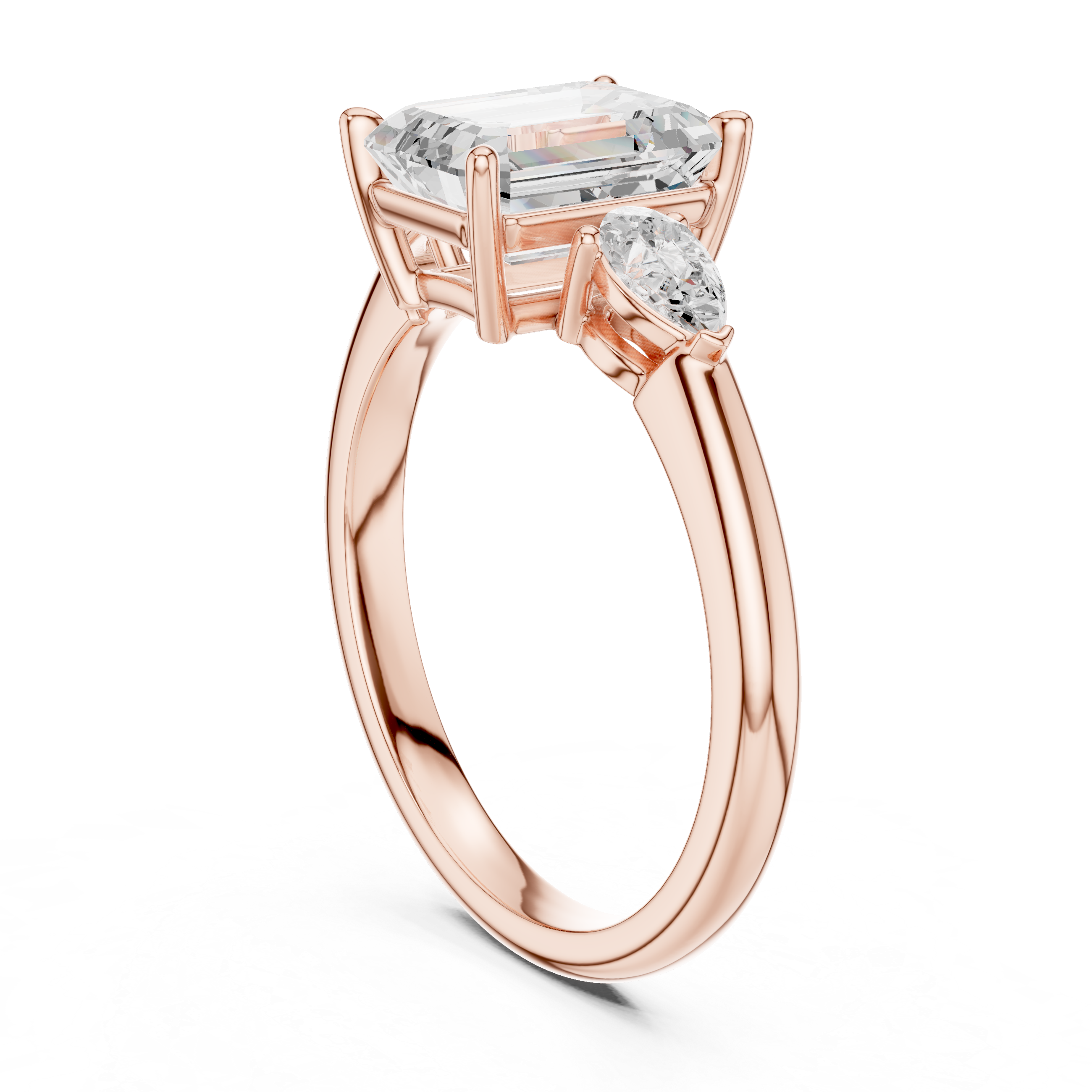 Pear Accent Emerald Cut Three Stone Promise Ring