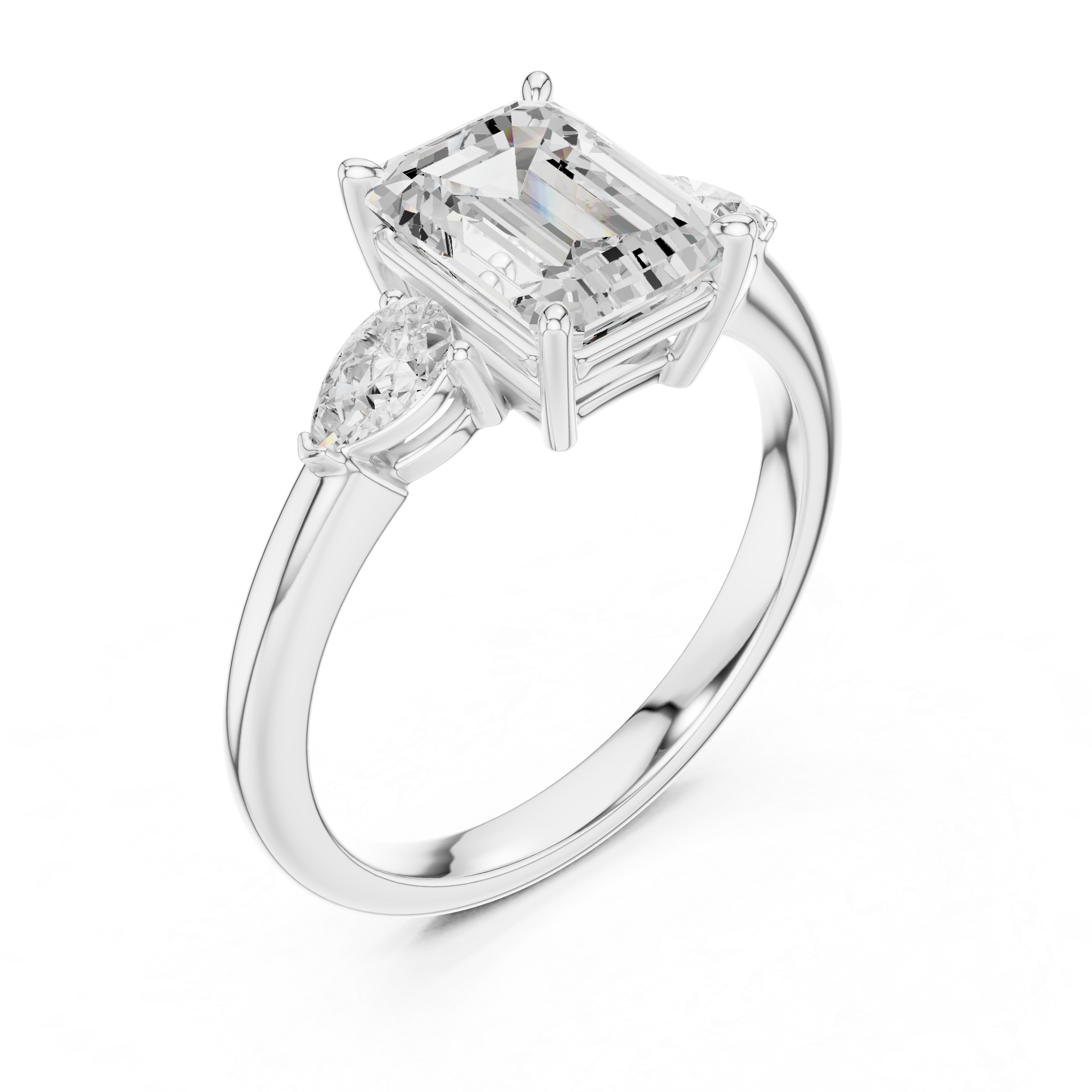 Pear Accent Emerald Cut Three Stone Promise Ring