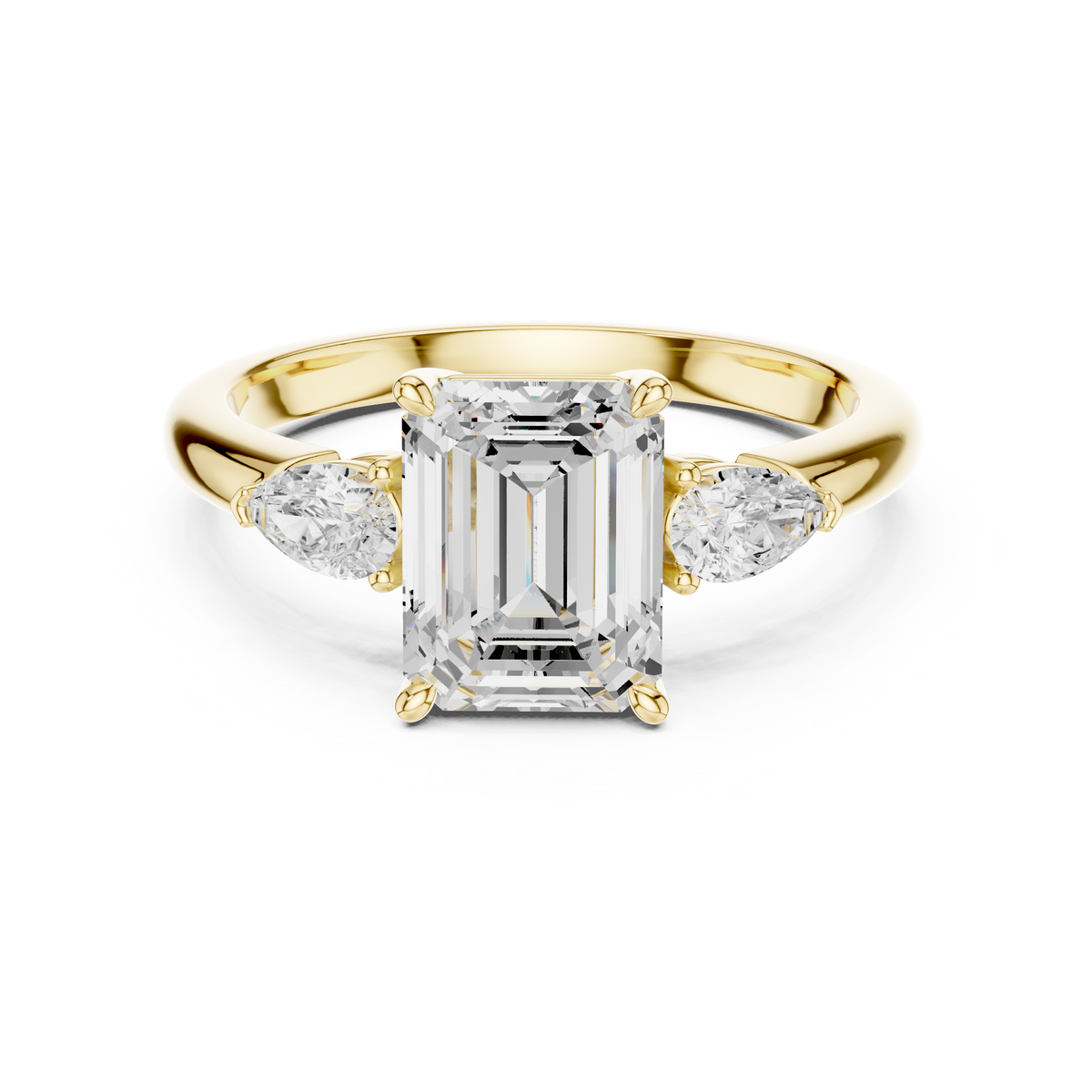 Pear Accent Emerald Cut Three Stone Promise Ring