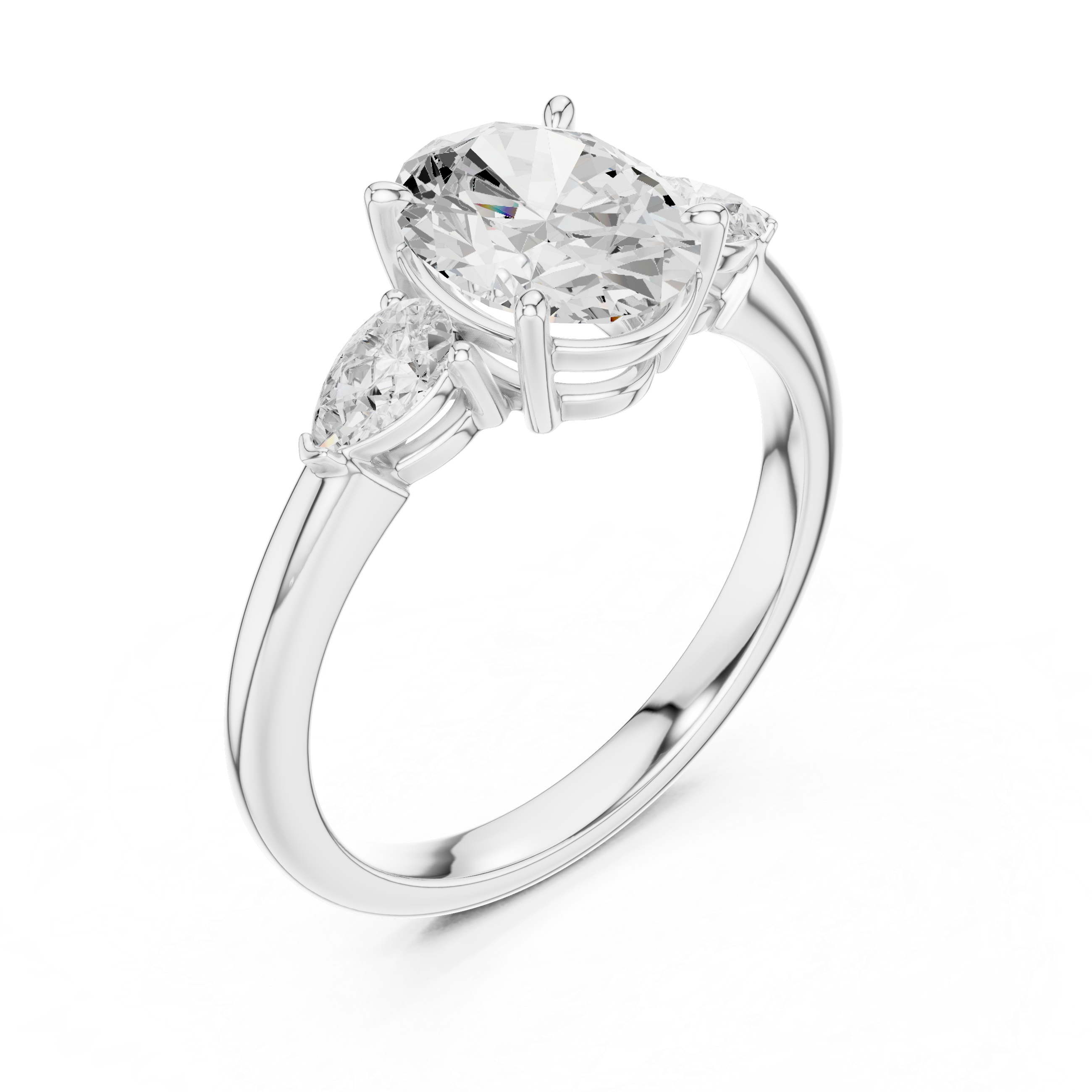 Pear Accent Oval Cut Three Stone Promise Ring
