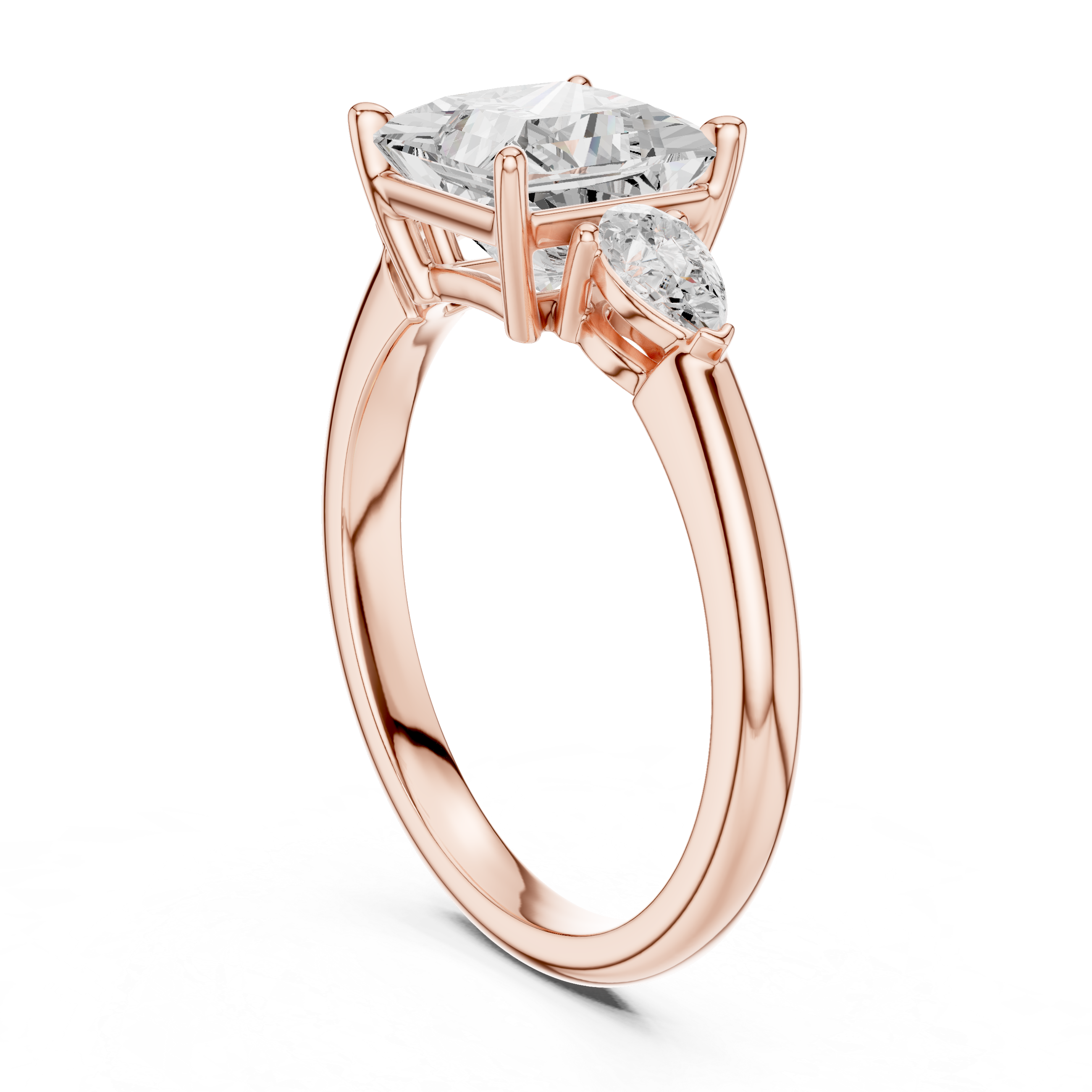 Pear Accent Princess Cut Three Stone Promise Ring