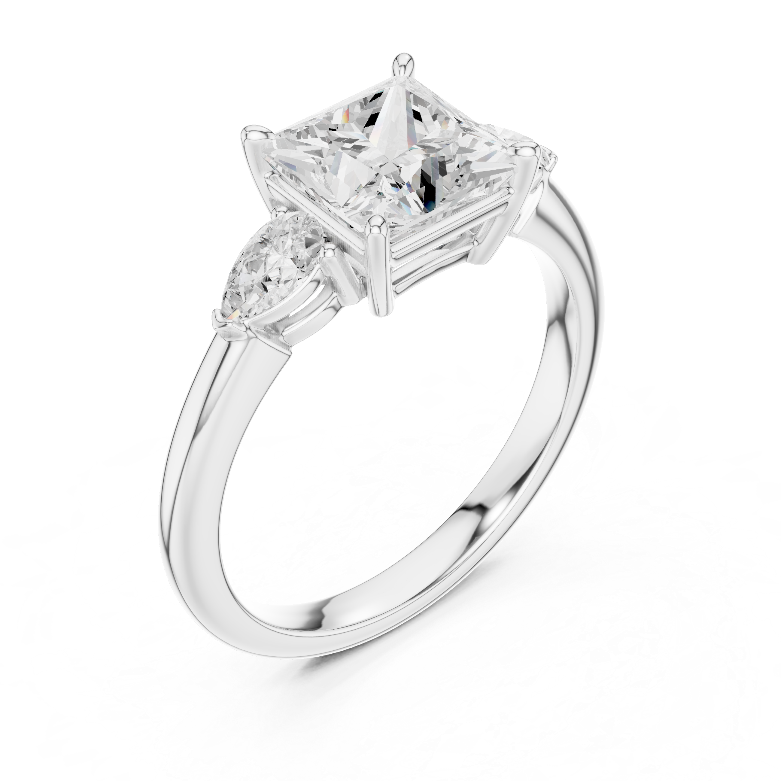 Pear Accent Princess Cut Three Stone Promise Ring