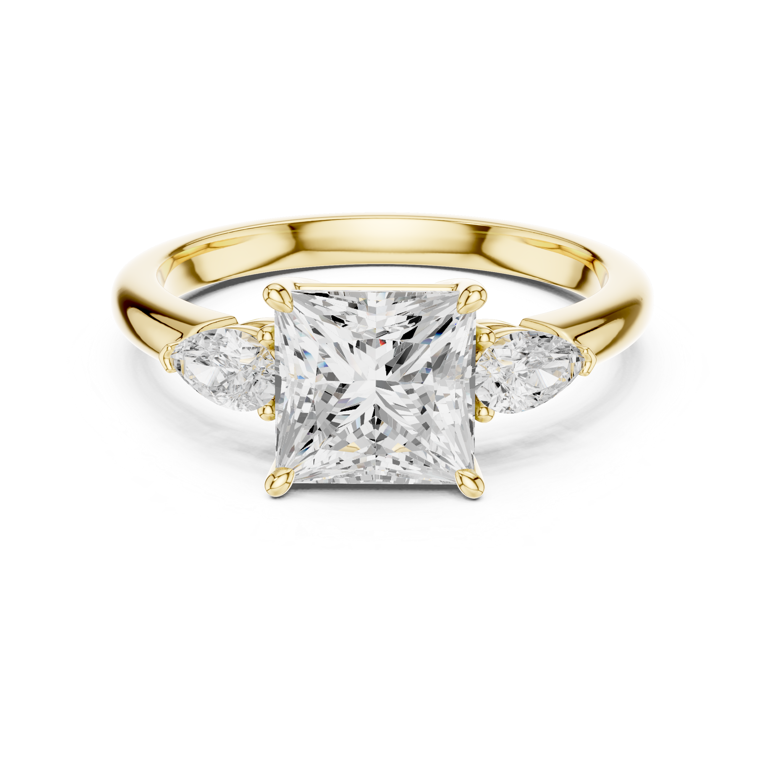 Pear Accent Princess Cut Three Stone Promise Ring