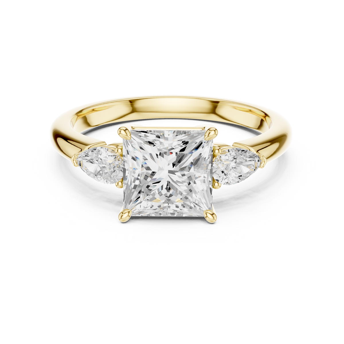 Pear Accent Princess Cut Three Stone Promise Ring