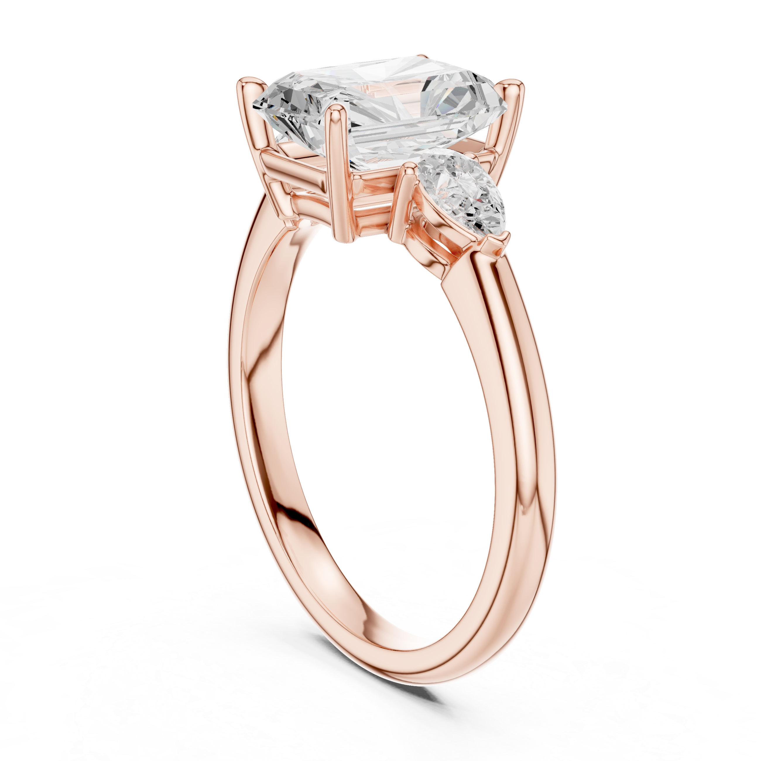 Pear Accent Radiant Cut Three Stone Promise Ring