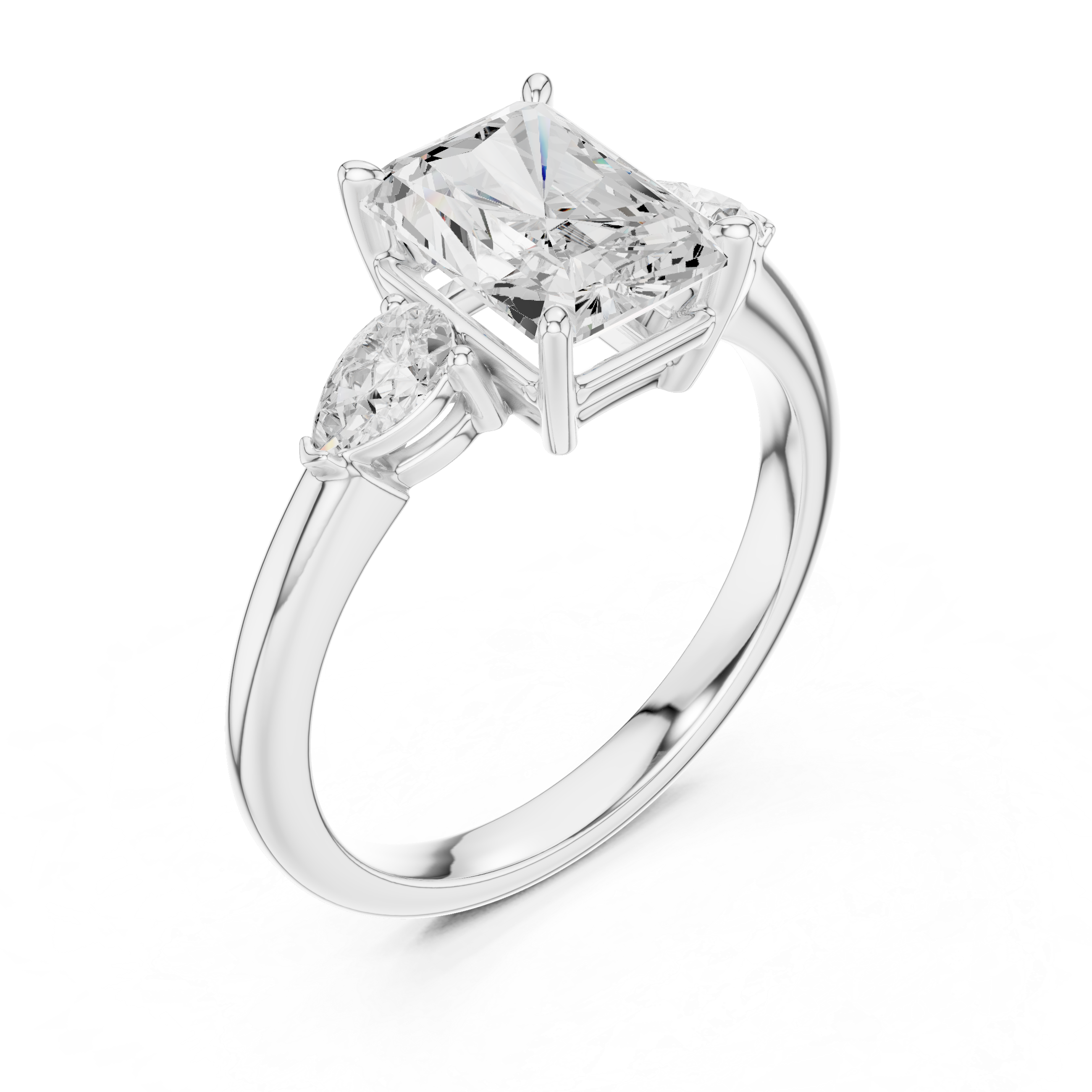 Pear Accent Radiant Cut Three Stone Promise Ring