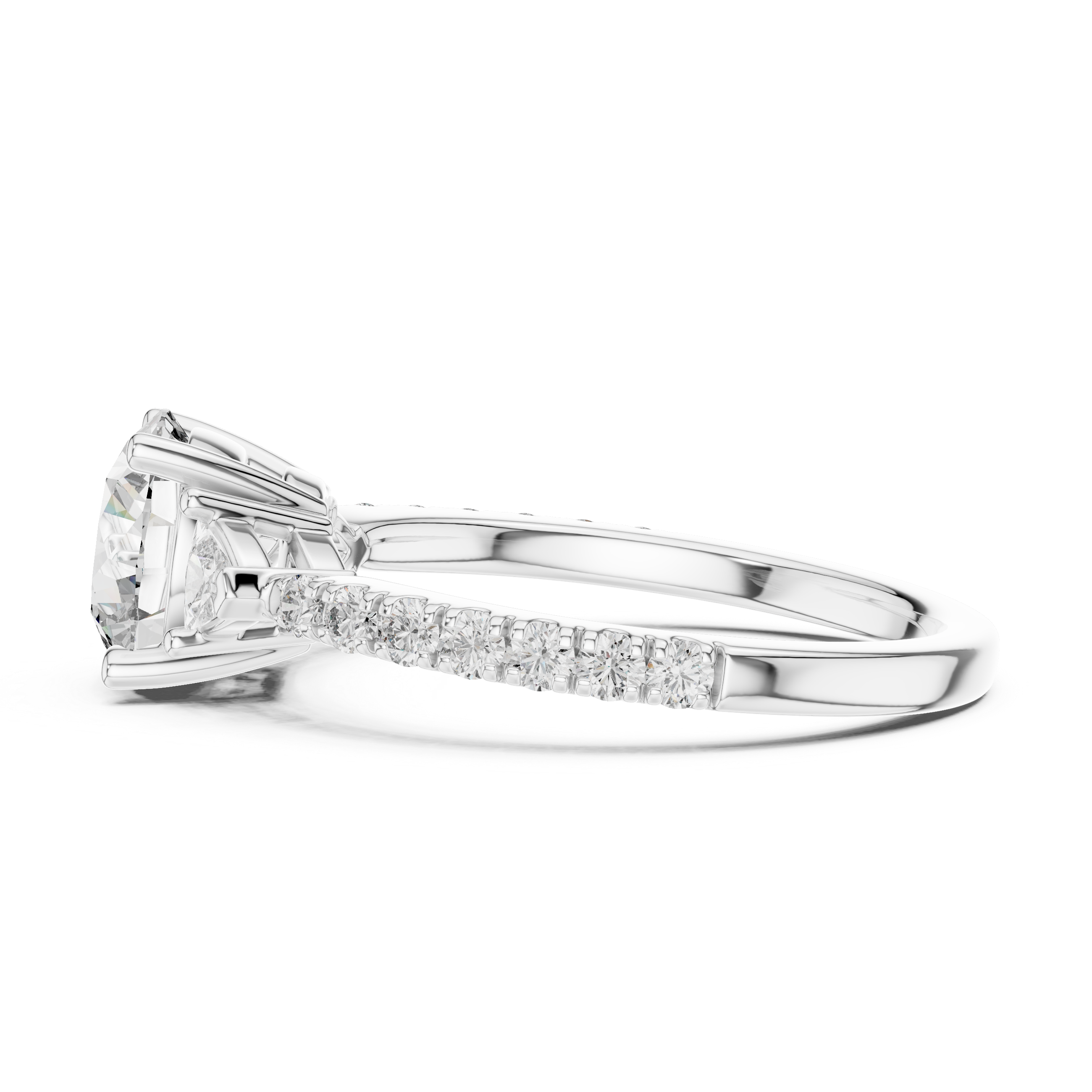 Pave Set Round Cut Three Stone Engagement Ring
