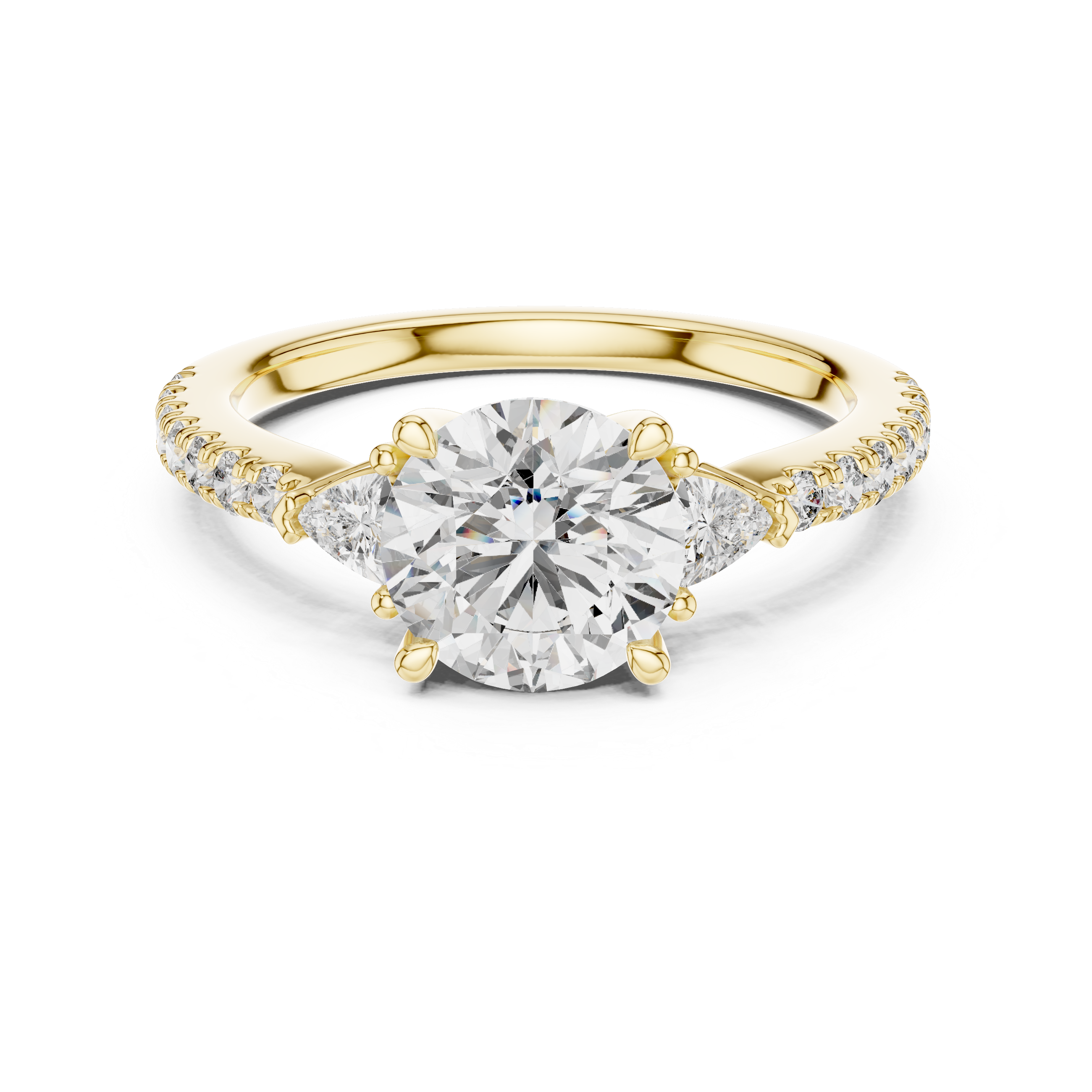 Pave Set Round Cut Three Stone Engagement Ring