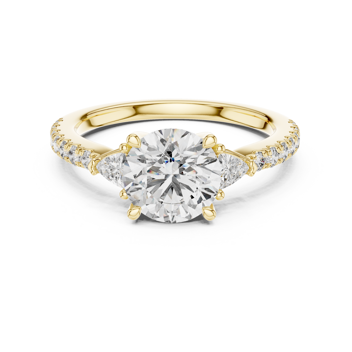 Pave Set Round Cut Three Stone Engagement Ring