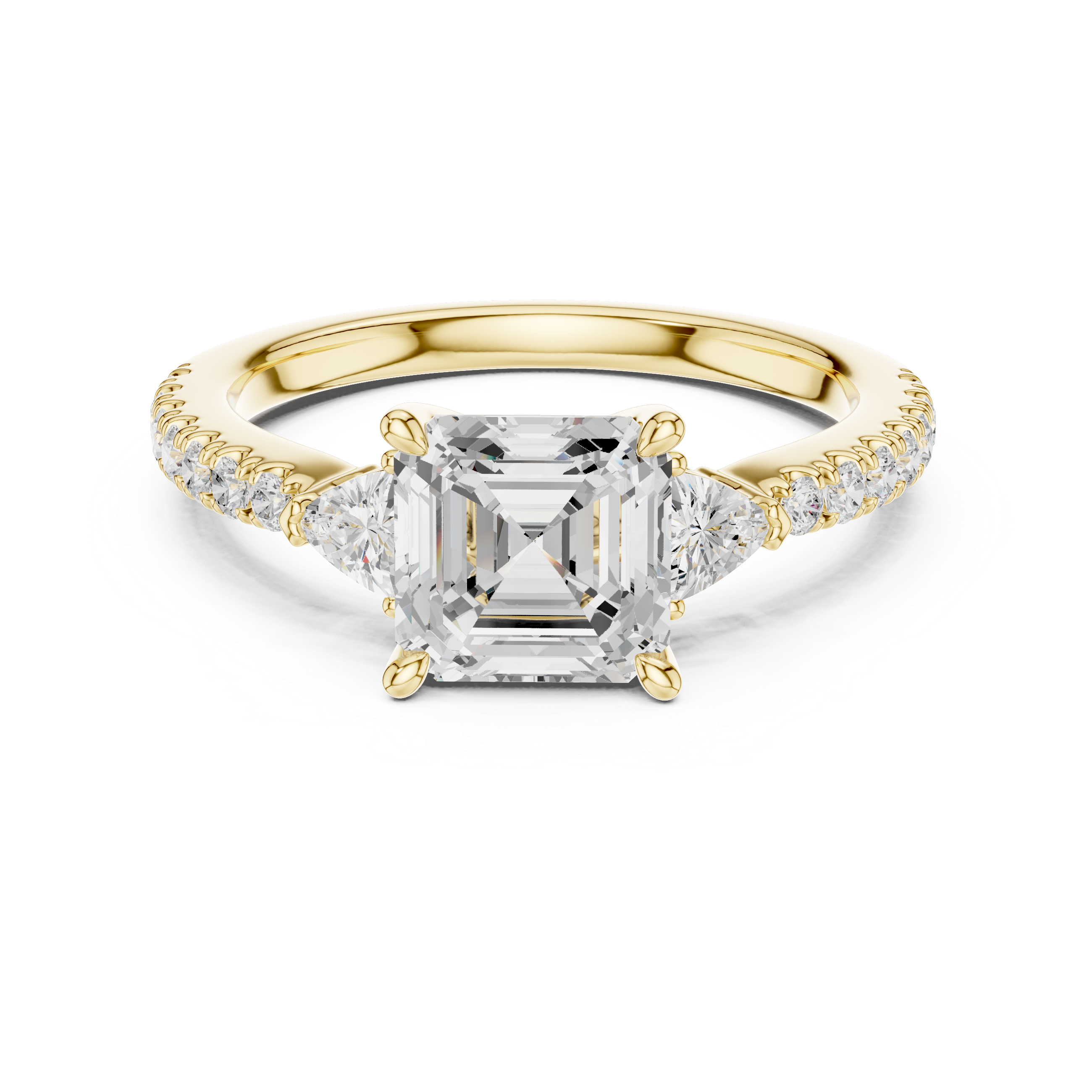 Pave Set Asscher Cut Three Stone Engagement Ring