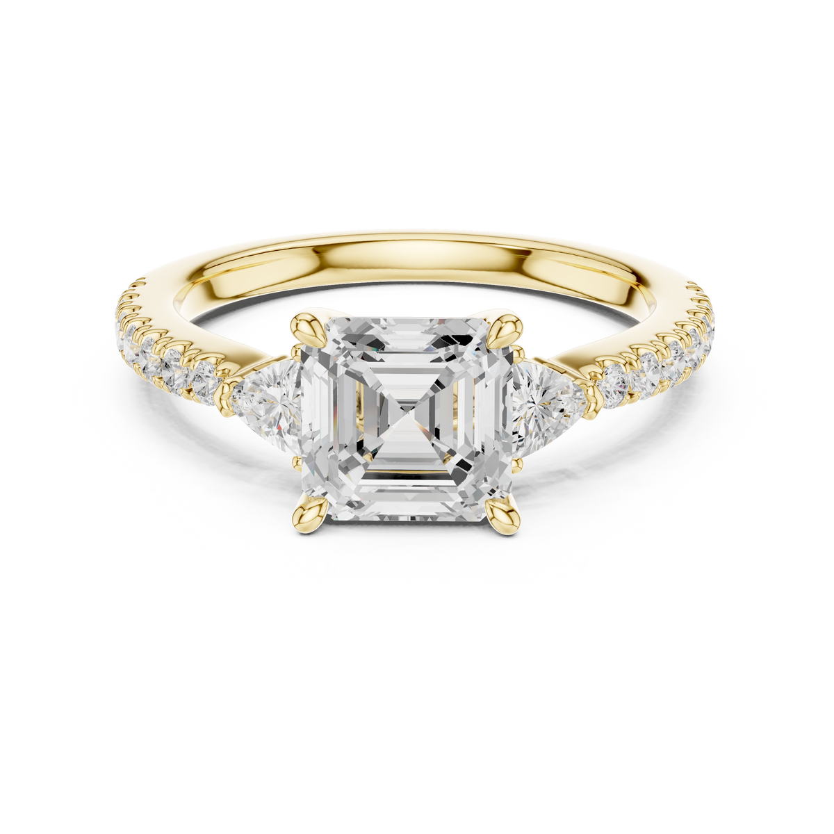 Pave Set Asscher Cut Three Stone Engagement Ring