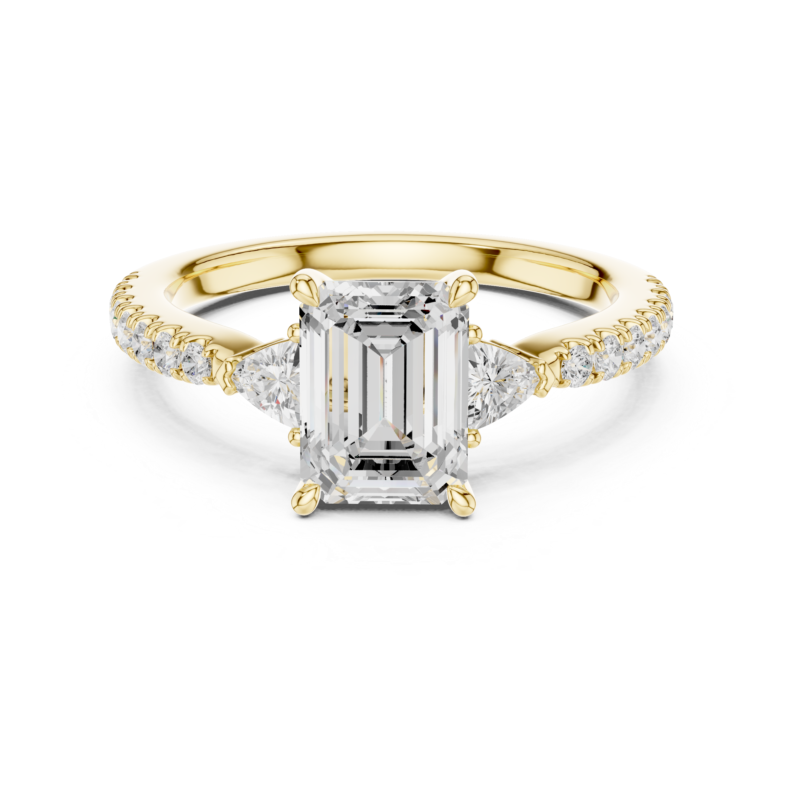 Pave Set Emerald Cut Three Stone Engagement Ring