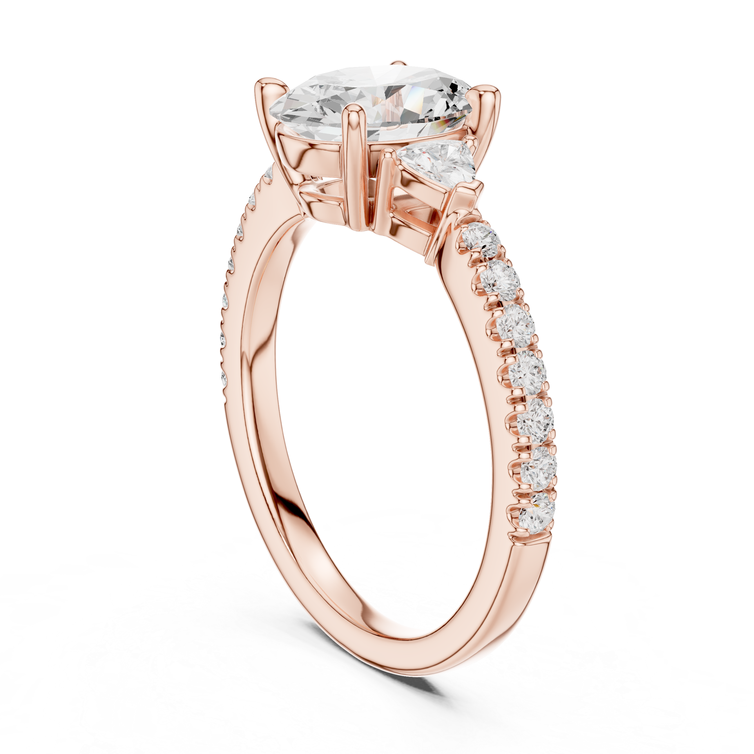 Pave Set Oval Cut Three Stone Engagement Ring