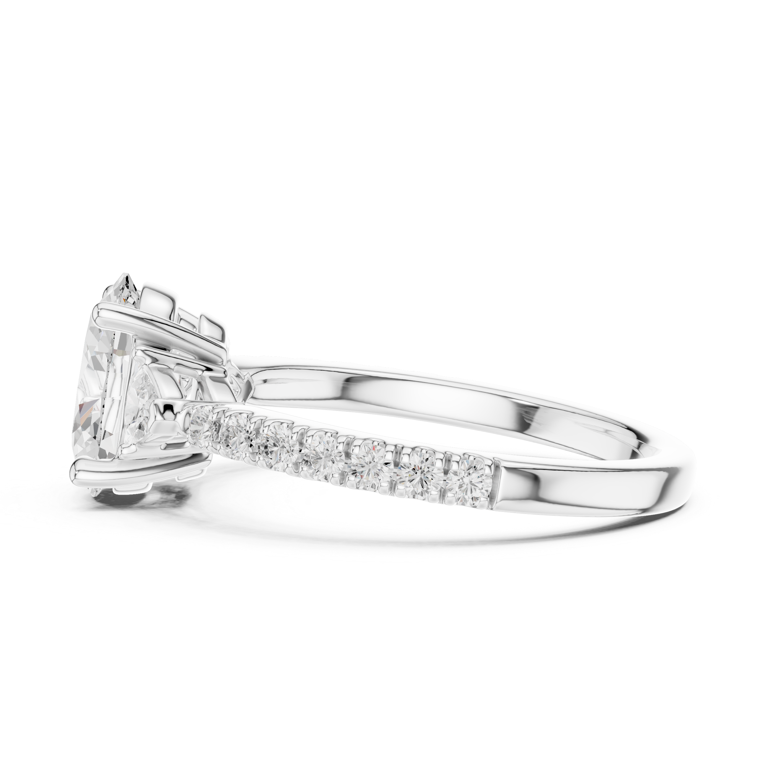 Pave Set Oval Cut Three Stone Engagement Ring