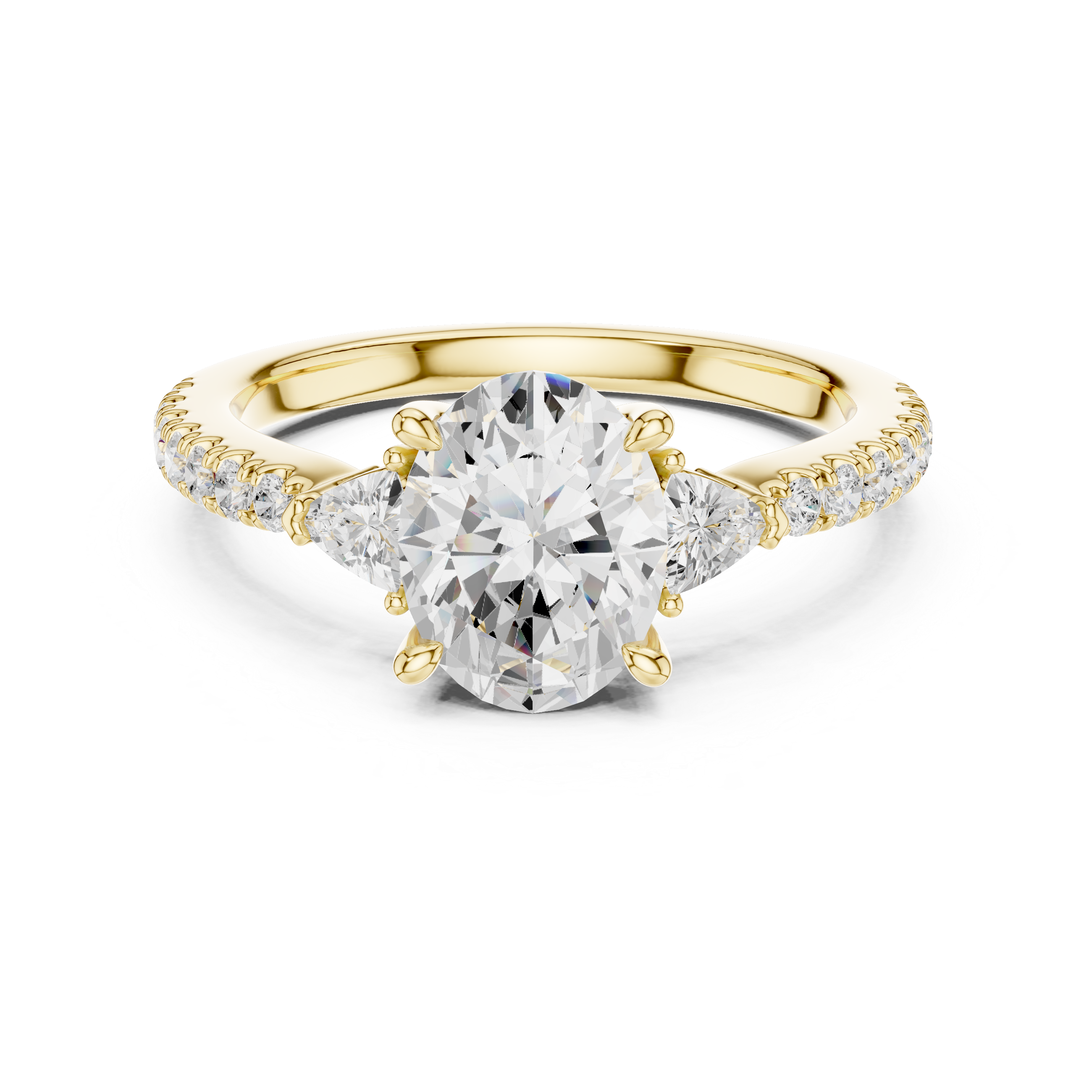 Pave Set Oval Cut Three Stone Engagement Ring