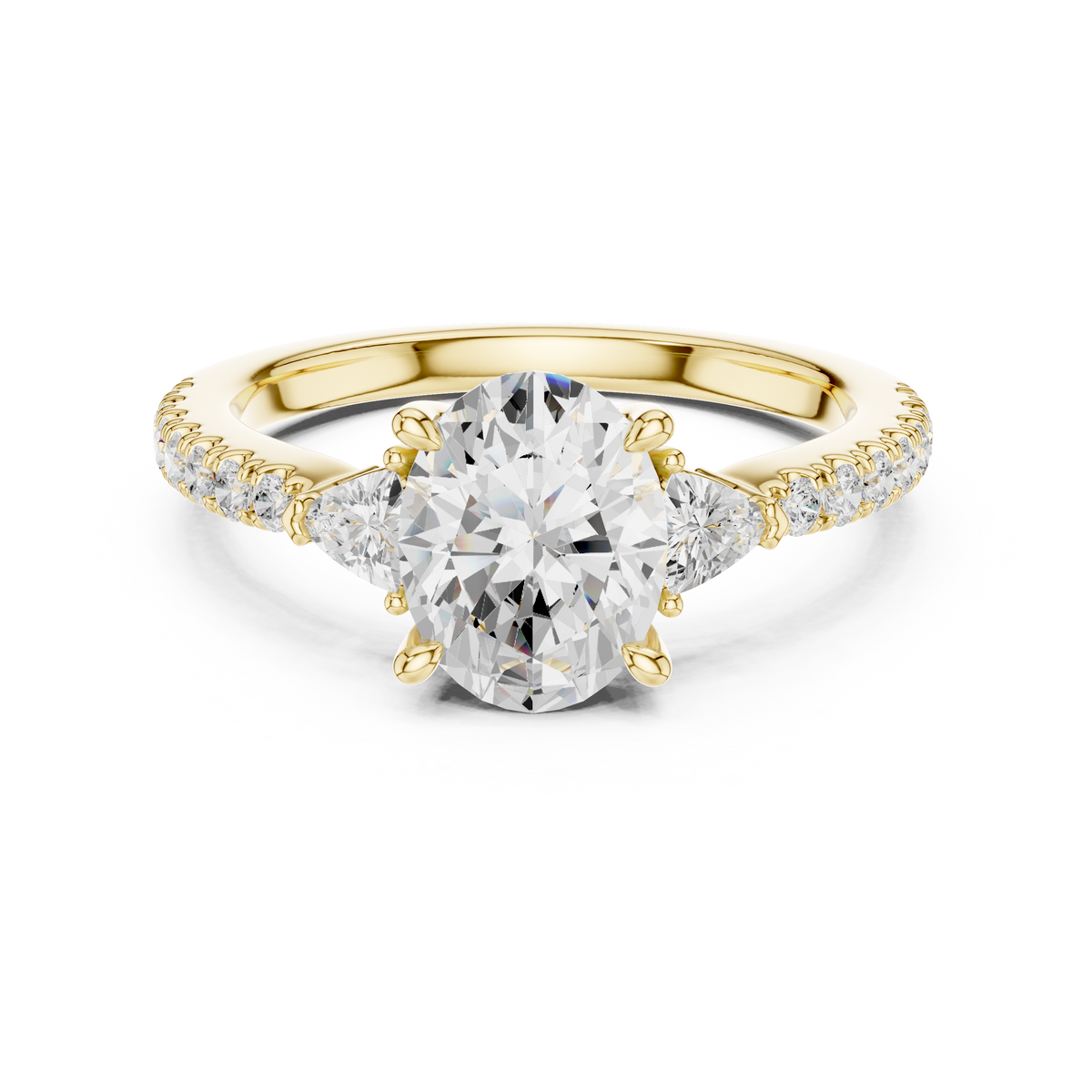 Pave Set Oval Cut Three Stone Engagement Ring