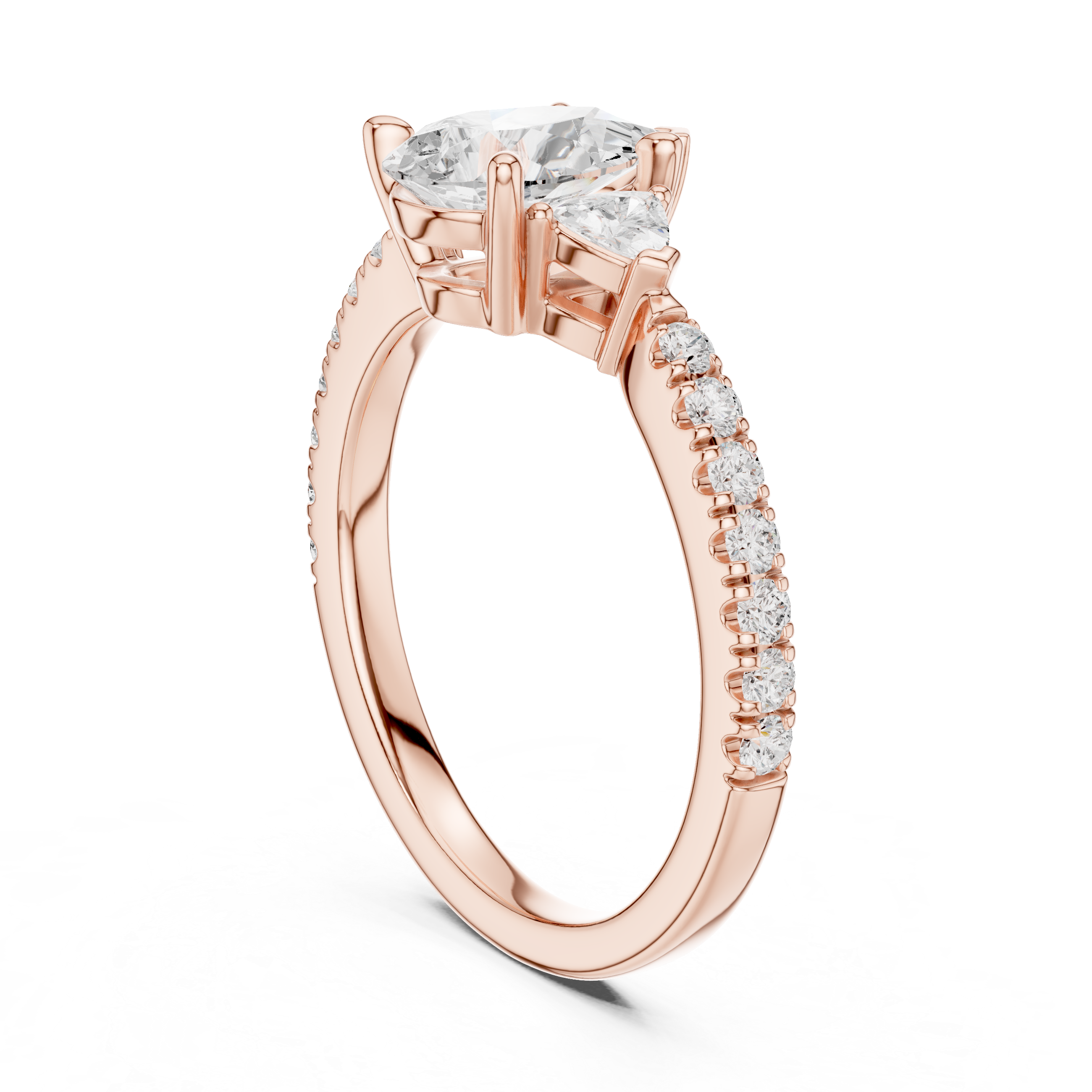 Pave Set Pear Cut Three Stone Engagement Ring