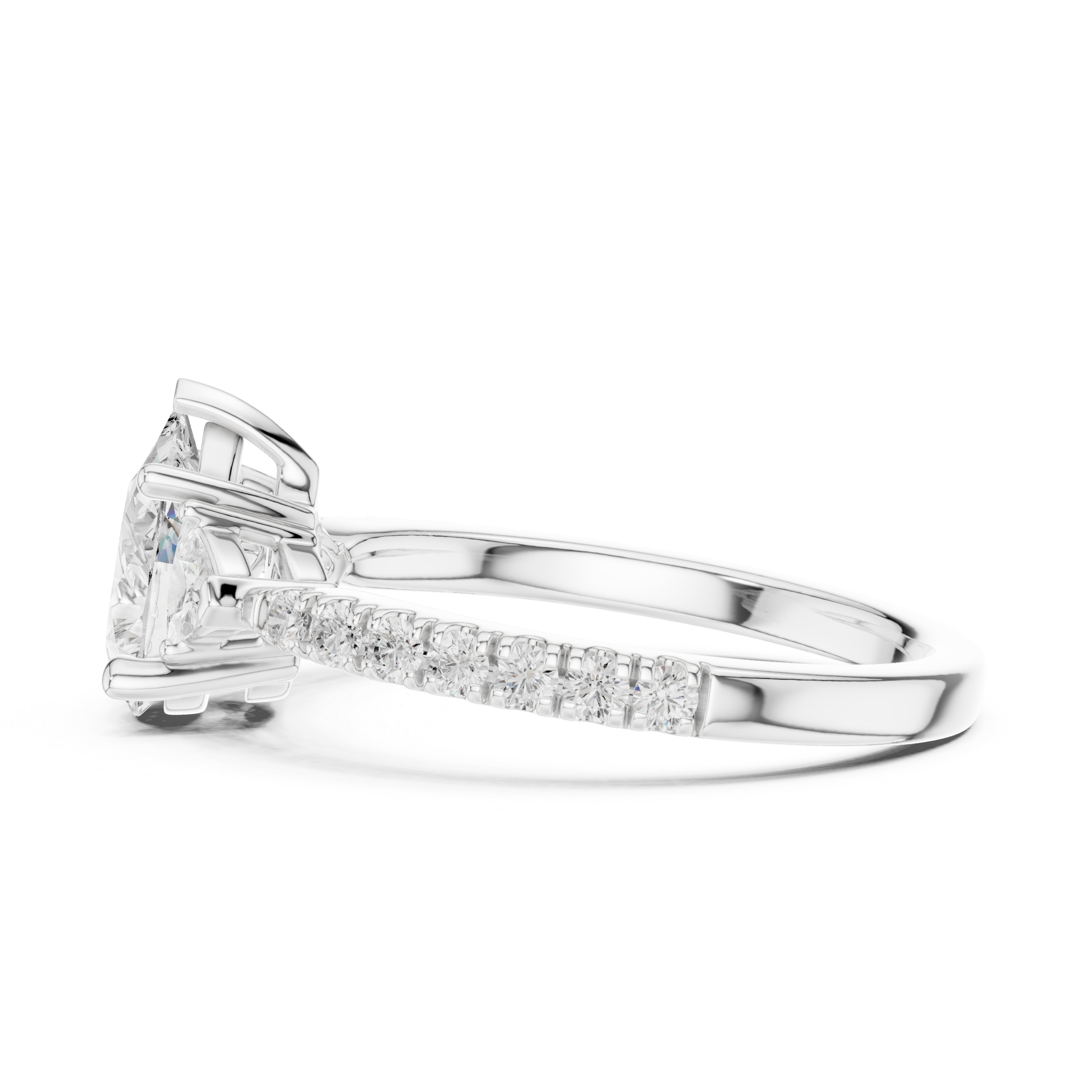 Pave Set Pear Cut Three Stone Engagement Ring