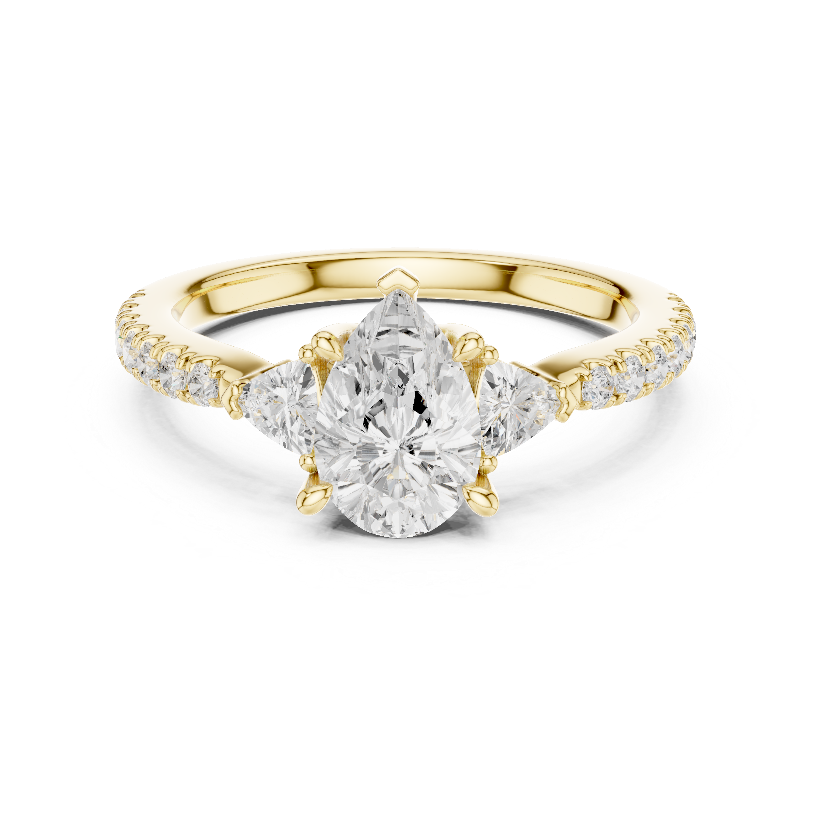 Pave Set Pear Cut Three Stone Engagement Ring