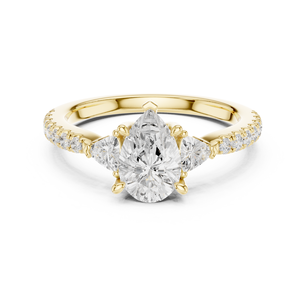Pave Set Pear Cut Three Stone Engagement Ring